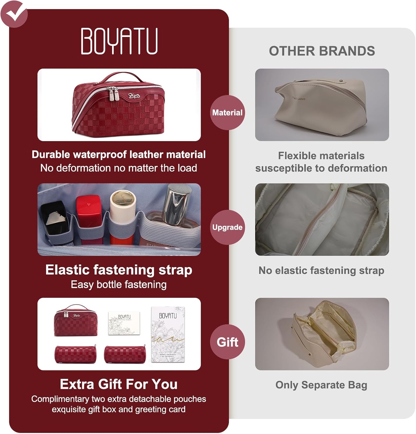 Travel Makeup Bag Organizer Cosmetic Bag: 3 Pcs Set Make up Bags for Women with Handle - Waterproof Vegan Leather Toiletry Bags with Comparments (C-11-Red)