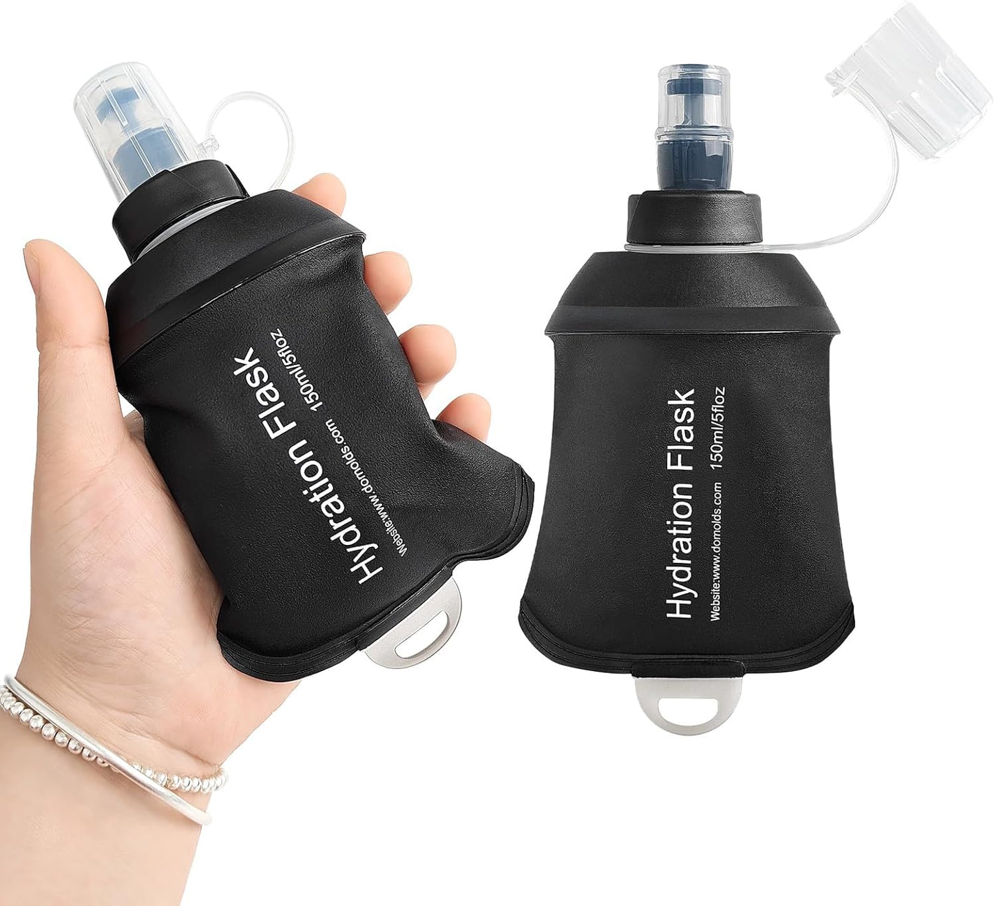 GYGYL Soft Flask, TPU Collapsible Soft Water Bottle for Hydration Pack, Running Vest, Leak-Proof Folding Water Bottle for Hiking Cycling Climbing Jogging-150ml Black, 2pcs