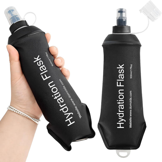 GYGYL Soft Flask, TPU Collapsible Soft Water Bottle for Hydration Pack, Running Vest, Leak-Proof Folding Water Bottle for Hiking Cycling Climbing Jogging-500ml Black, 2pcs