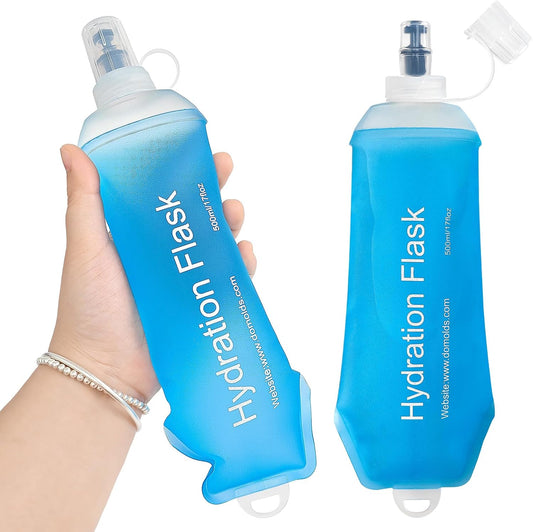 GYGYL Soft Flask, TPU Collapsible Soft Water Bottle for Hydration Pack, Running Vest, Leak-Proof Folding Water Bottle for Hiking Cycling Climbing Jogging-500ml Blue, 2pcs