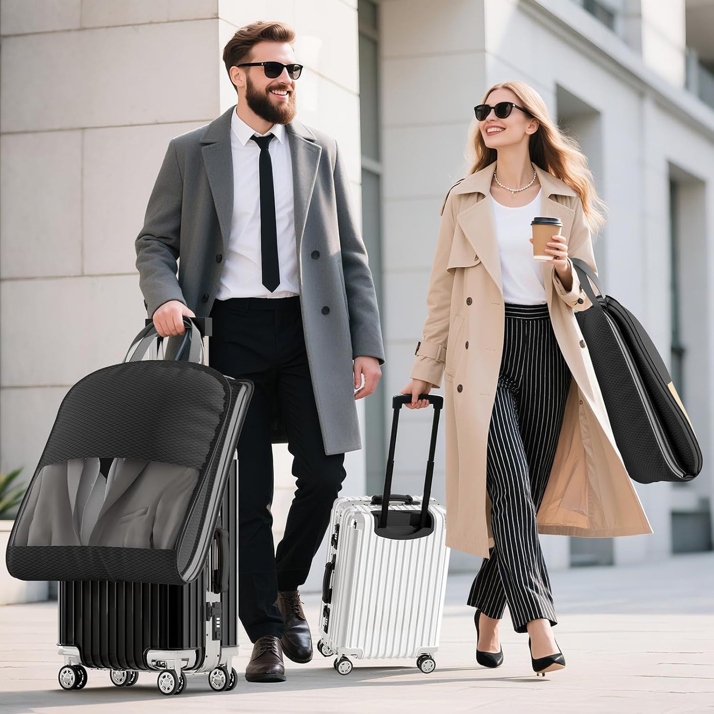 DIMJ 4 Pack 43" Space Saving Garment Bags for Hanging Clothes With Compression Zipper Carry Handles and Window, Washable Suit Bag for Dress, Clothes, Coats, Down Jacket, Closet, Moving, Travel