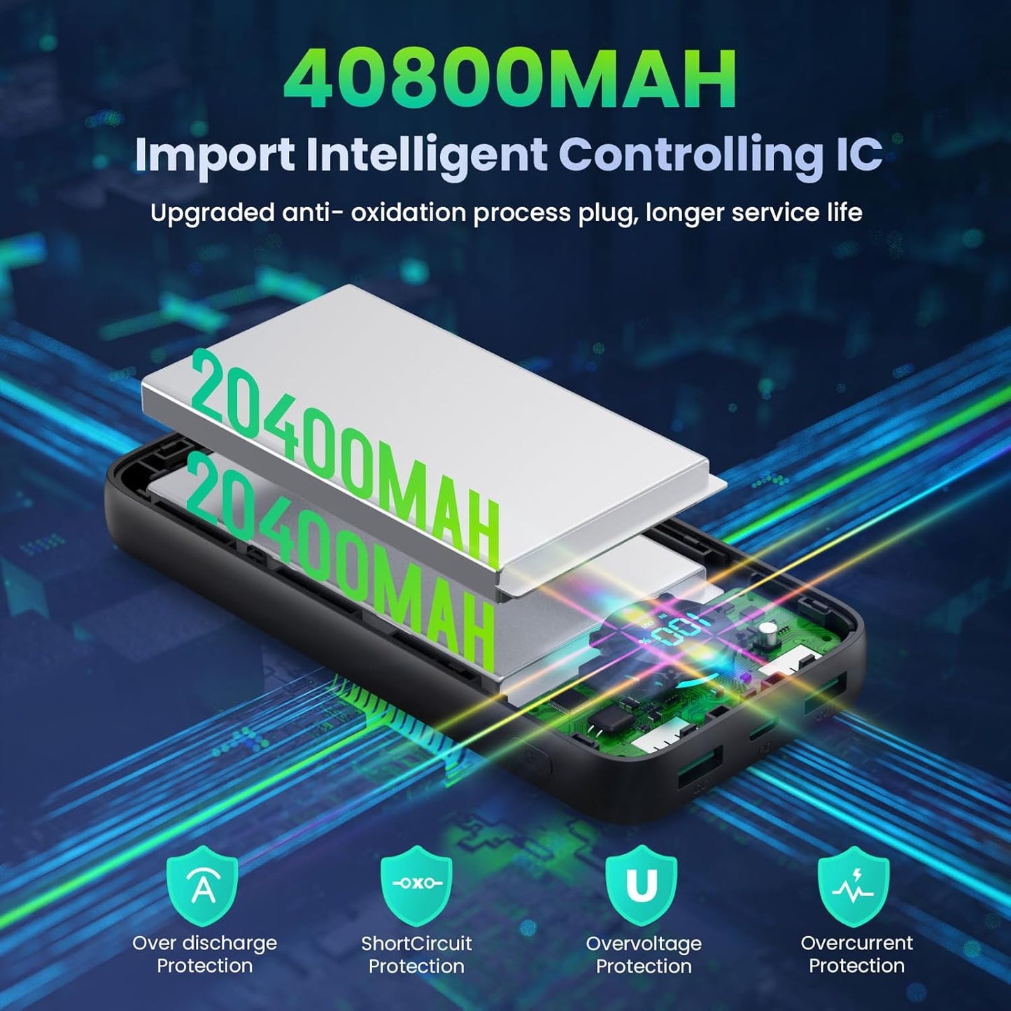 Portable Charger 40,800mAh Power Bank, 25W PD QC 4.0 Fast Charging Portable Phone Charger with Built-in Cables,LCD Display USB C Battery Pack Compatible with iPhone 16/15/14,Android Samsung (Black)