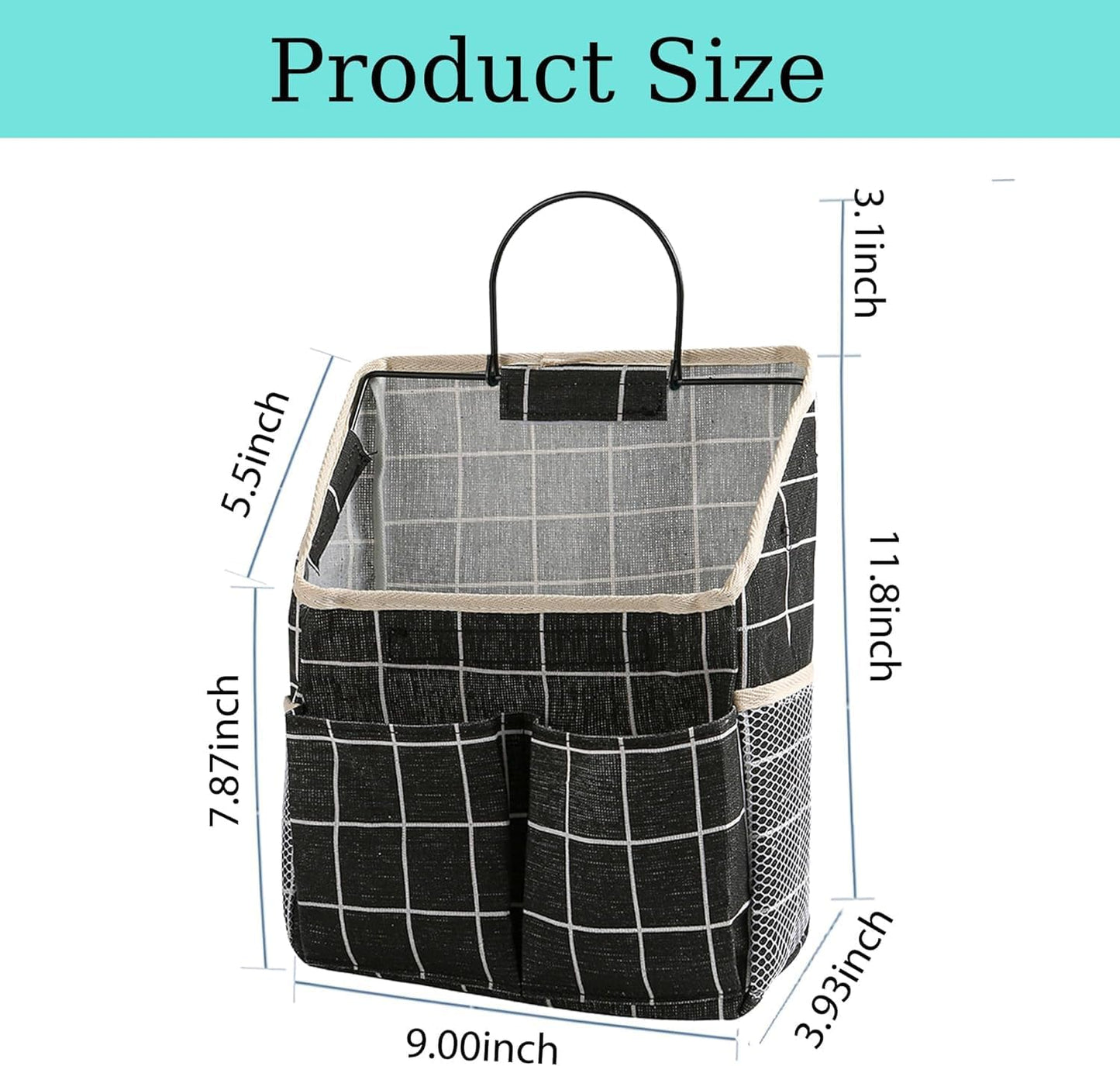 2pcs Wall Hanging Storage Bag,Wall Hanging Organizer Bags with Pockets, Wall Organizer Storage for Dormitory Bathroom Bedroom Kitchen(Black Grid)