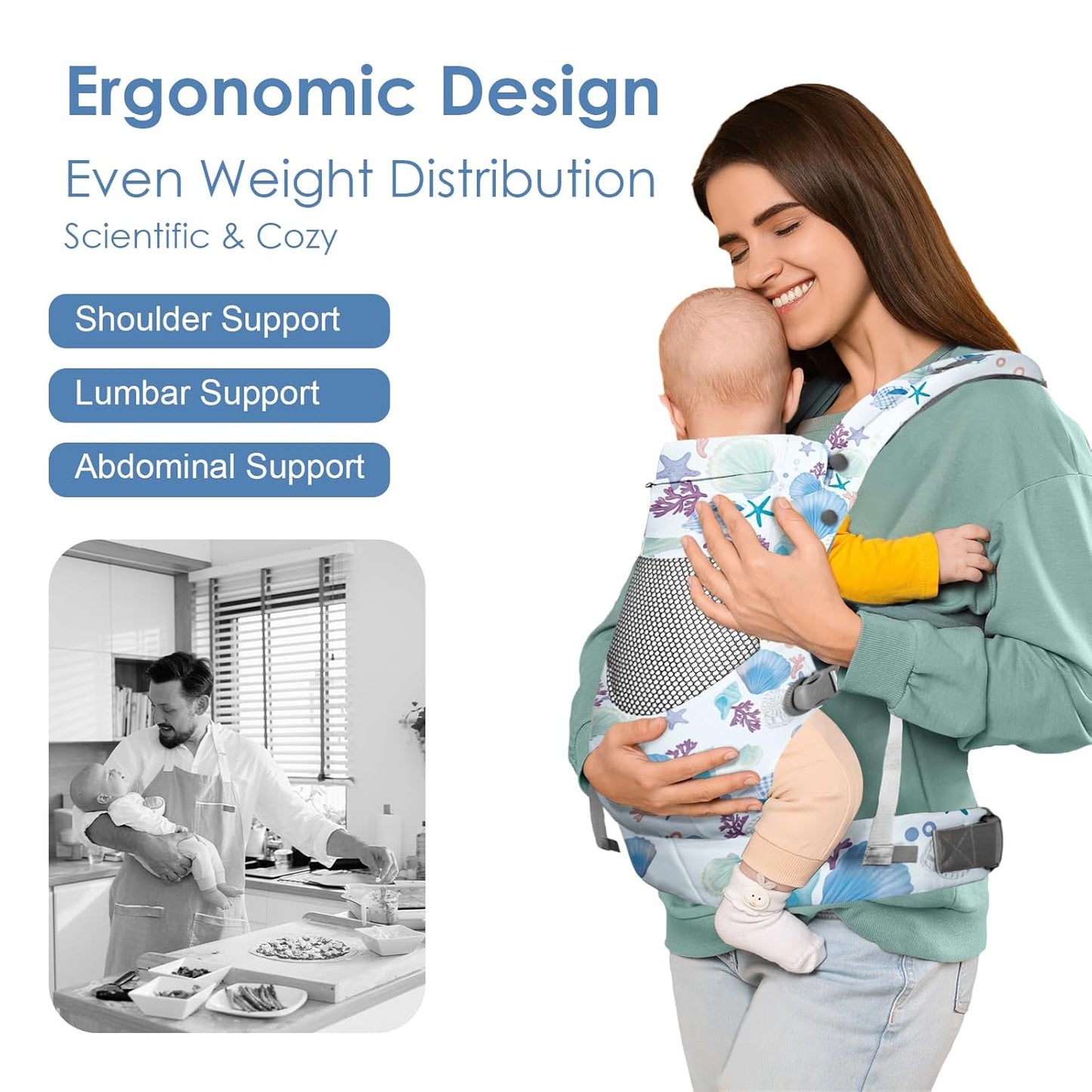 Newborn Baby Front Carrier Backpack, Toddler Baby Body Carrier, 7-66 Lbs Ergonomic Design, Lumbar Support, Lightweight