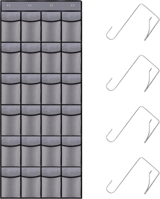 Over the Door Shoe Organizer, 24 Large Breathable Mesh Pockets, Hanging Storage Holder, Hanging Shoe Organizer(Grey)