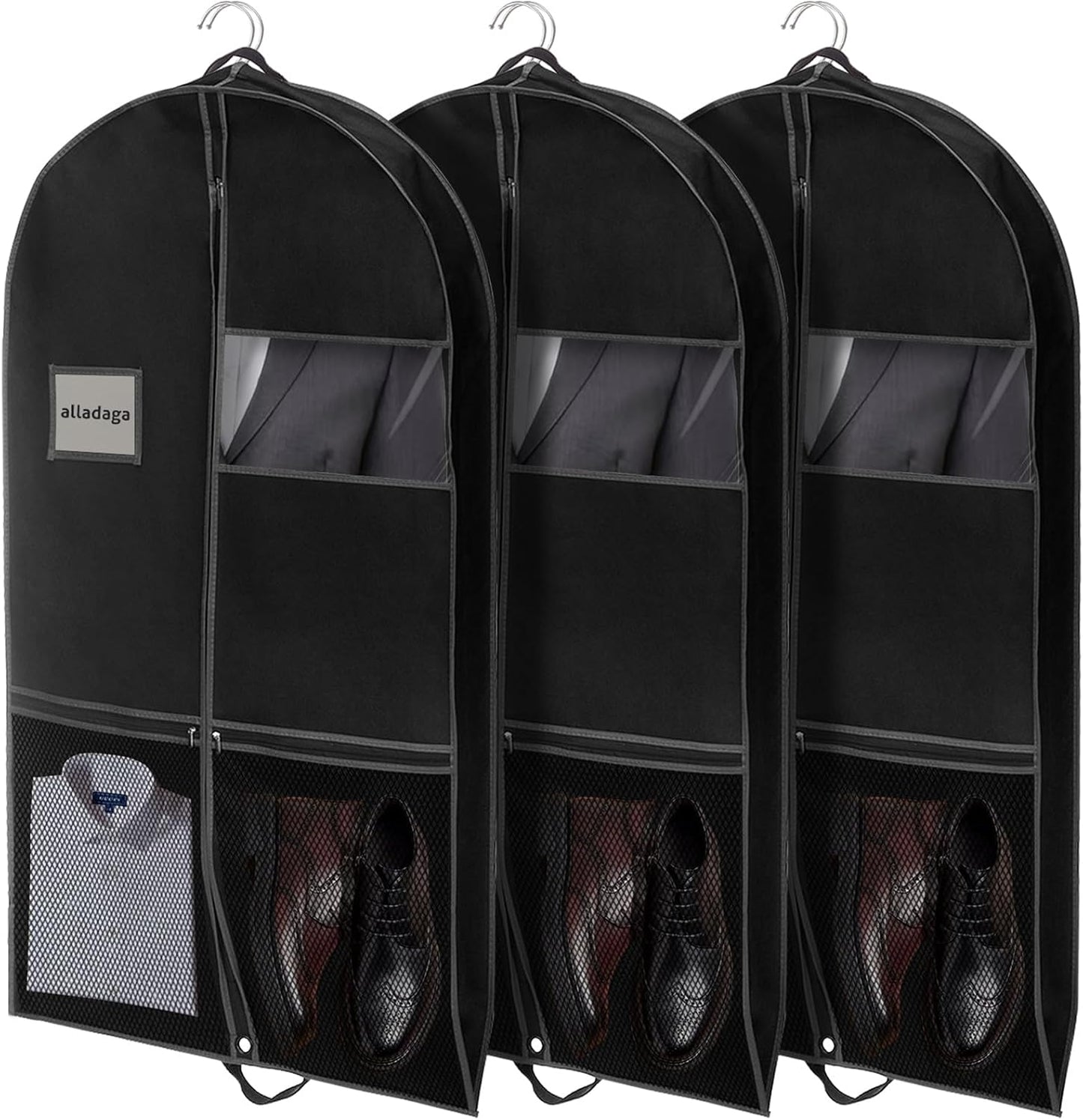 3 Pack 43" Garment Bags for Travel and Storage, Suit and Dress Bags with Duffle Design, Ideal for Hanging Clothes, Blazers, Dresses, Coats, and Wardrobes