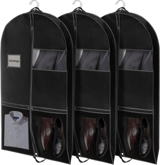 3 Pack 43" Garment Bags for Travel and Storage, Suit and Dress Bags with Duffle Design, Ideal for Hanging Clothes, Blazers, Dresses, Coats, and Wardrobes