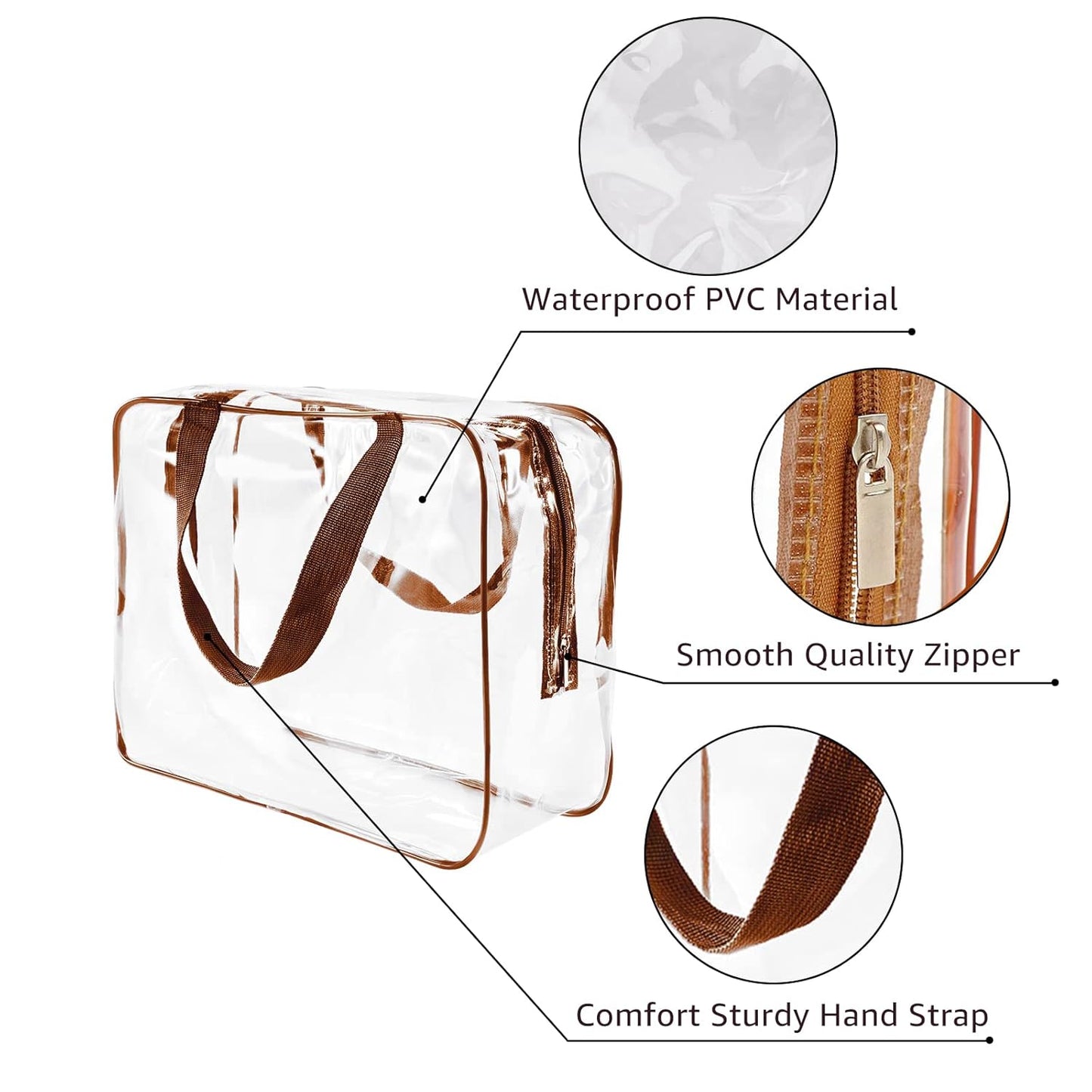 2Pcs Crystal Clear PVC Travel Toiletry Bag Kit for Women Men, Waterproof Vinyl Packing Organizer Storage Bags with Zipper Handle Straps, Cosmetic Pouch Carry on Airport Airline Compliant Bag Handbag