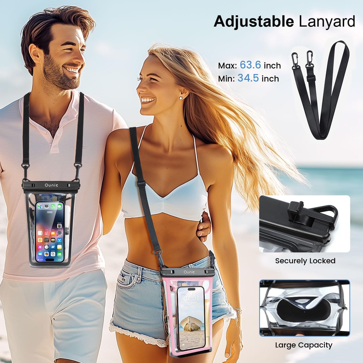 Large Waterproof Phone Pouch, Floating Waterproof Pouch for iPhone 16 15 14 13 12 Pro Max Galaxy S25 S24 S23, Adjustable Lanyard, IPX8 Waterproof Bag for Beach Cruise Swimming Rafting Boating