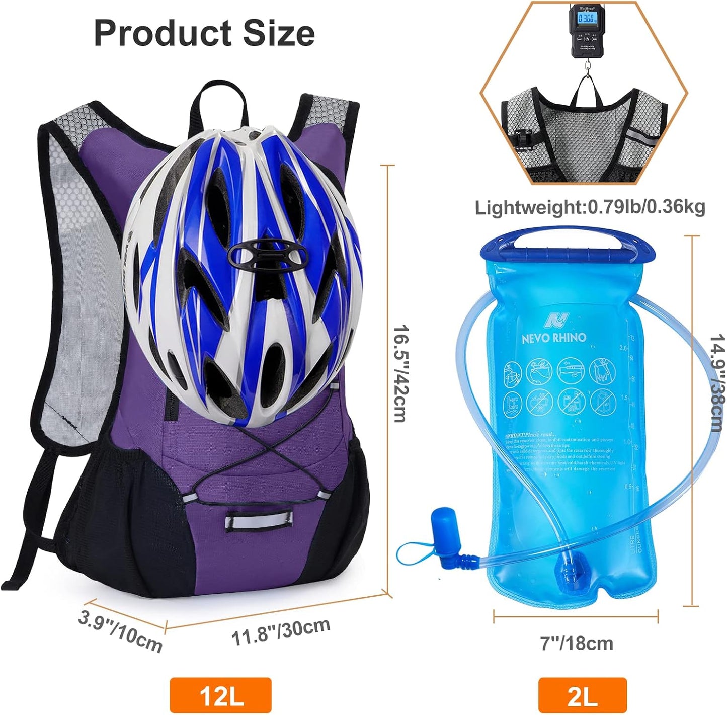 Lightweight Hydration Backpack, Running Backpack with 2L Water Bladder, Hydro Water Daypack for Cycling Hiking Rave for Men Women