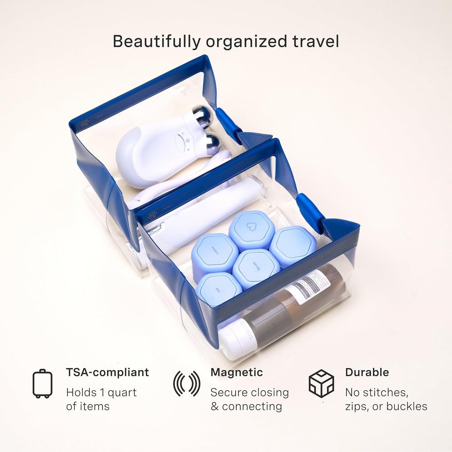 Cadence Parcel - Clear Dopp Kit with Magnetic Closure - Durable and Leak-Resistant Travel Toiletry Kit - Modular Design
