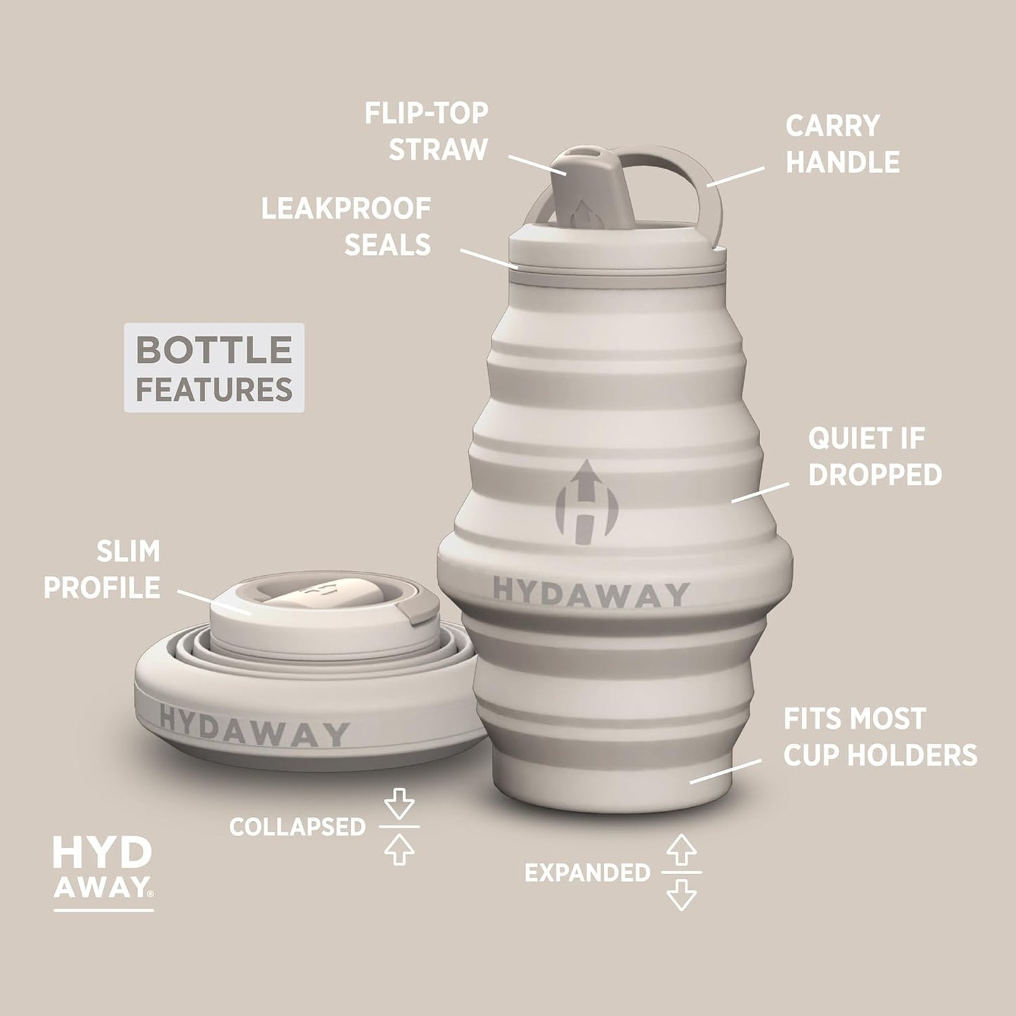 HYDAWAY 17oz Collapsible Water Bottle - BPA-Free, Leakproof, Lightweight, and Space-Saving - Perfect for Travel, Hiking, and Everyday Hydration
