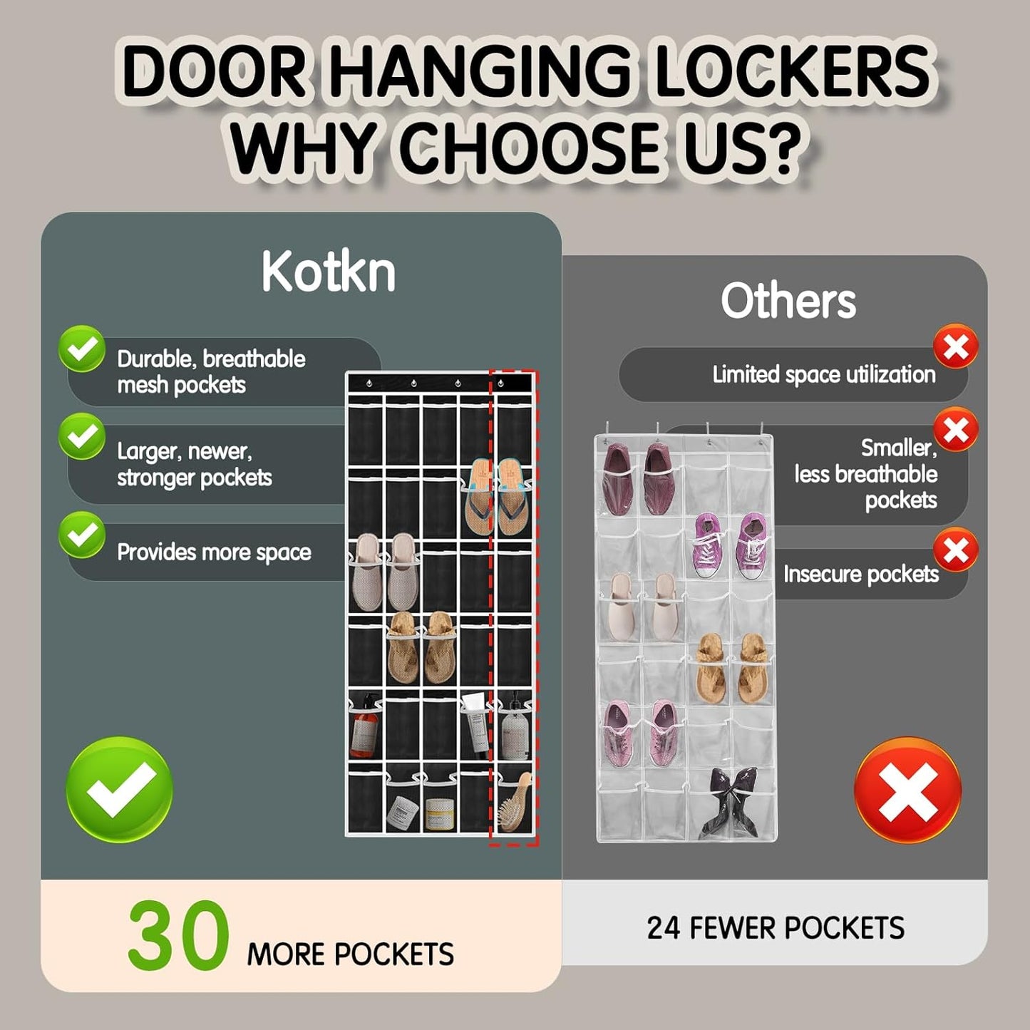 Over the Door Shoe Organizer with 30 Breathable Mesh Pockets - Large Capacity Closet Storage for Men & Women, Hanging Shoe Rack Organizer -Black