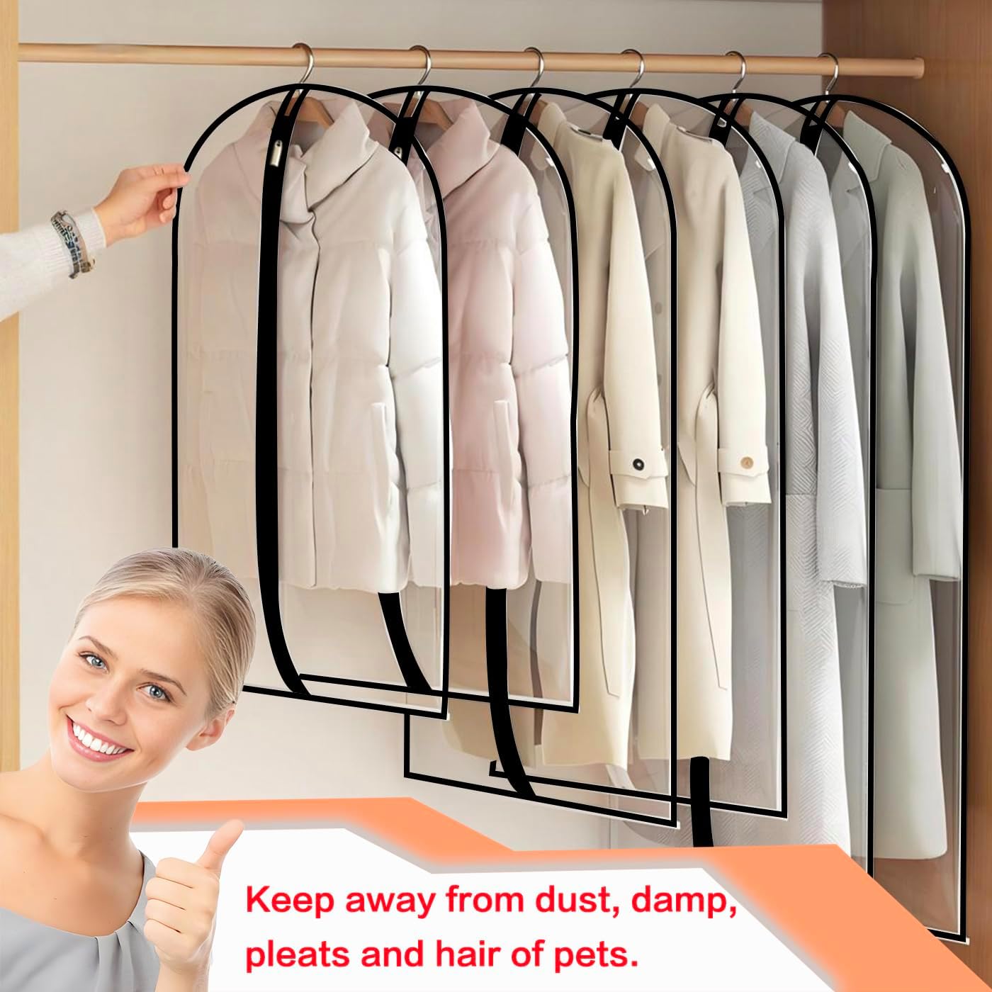 Clear Garment Bags Clothes Covers (set of 12) Clothes Storage Bag Clothes Storage Bag Hanging Travel Garment Bags with Zipper Gown Wedding Dress Garment Bag for Long Dresses