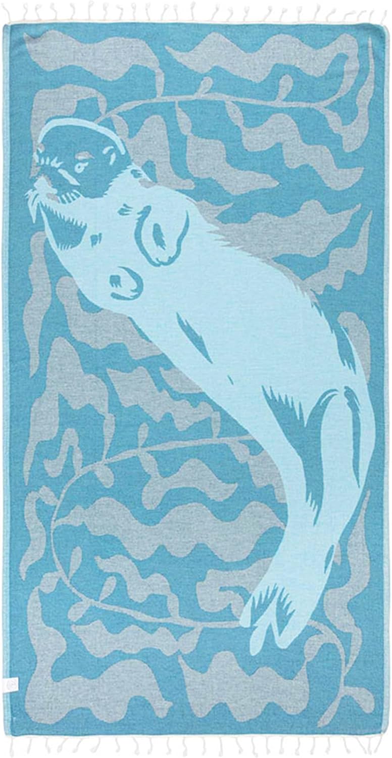 Sand Cloud Oversized Turkish Beach Towel (Mr Otter) - 100% Certified Cotton Turkish Bath Towels - Sand Free & Quick Dry Large Beach Towel for Pool, Yoga, Picnic & Travel - As Seen on Shark Tank