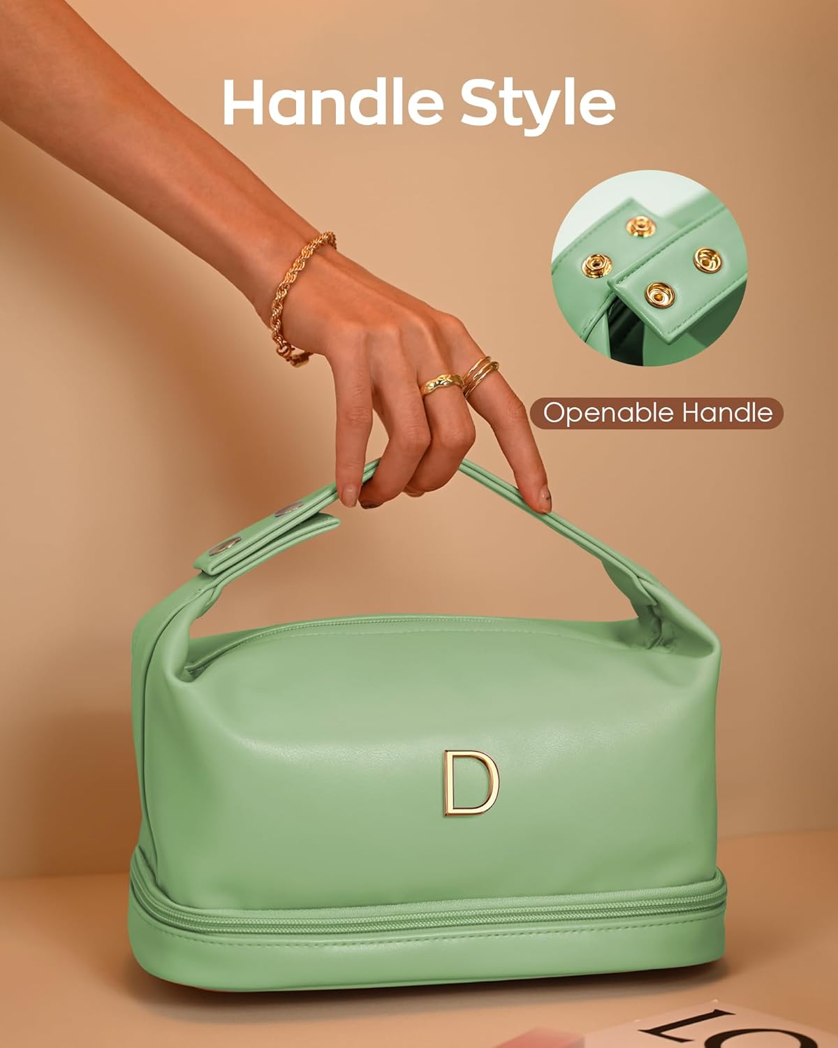 Gifts With Initials for Women, Personalized Makeup Bag with Handle, Initial Double Layer Cosmetic Bag with Makeup Brush Organizer, Cute Cosmetic Pouch for Women, Gifts for Friends Female