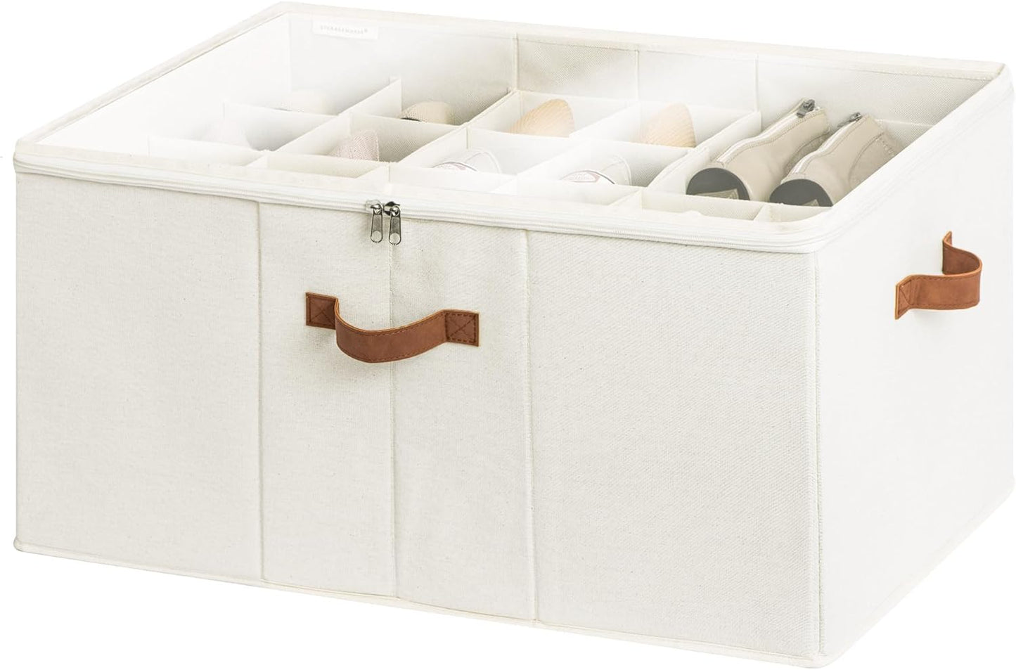 StorageWorks Shoe Organizer for Closet, Fits up to 24 Pairs, Shoe Cubby Storage Containers with Adjustable Dividers and Clear Cover, Beige