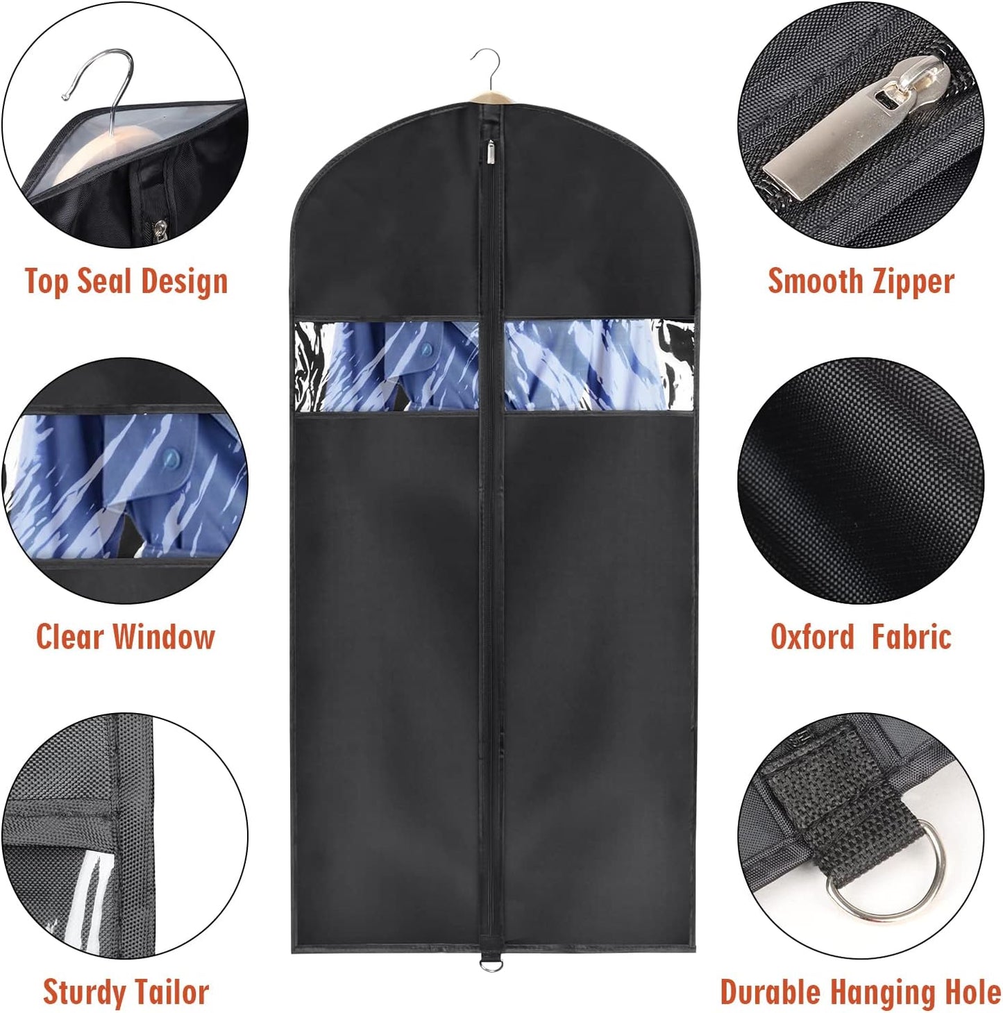Univivi Hanging Garment Bags Suit Bag for Storage and Travel 40/50 inch,(Set of 6), Washable Suit Cover for T-Shirt, Jacket, Suits, Dresses, Coats, [Upgraded Version]