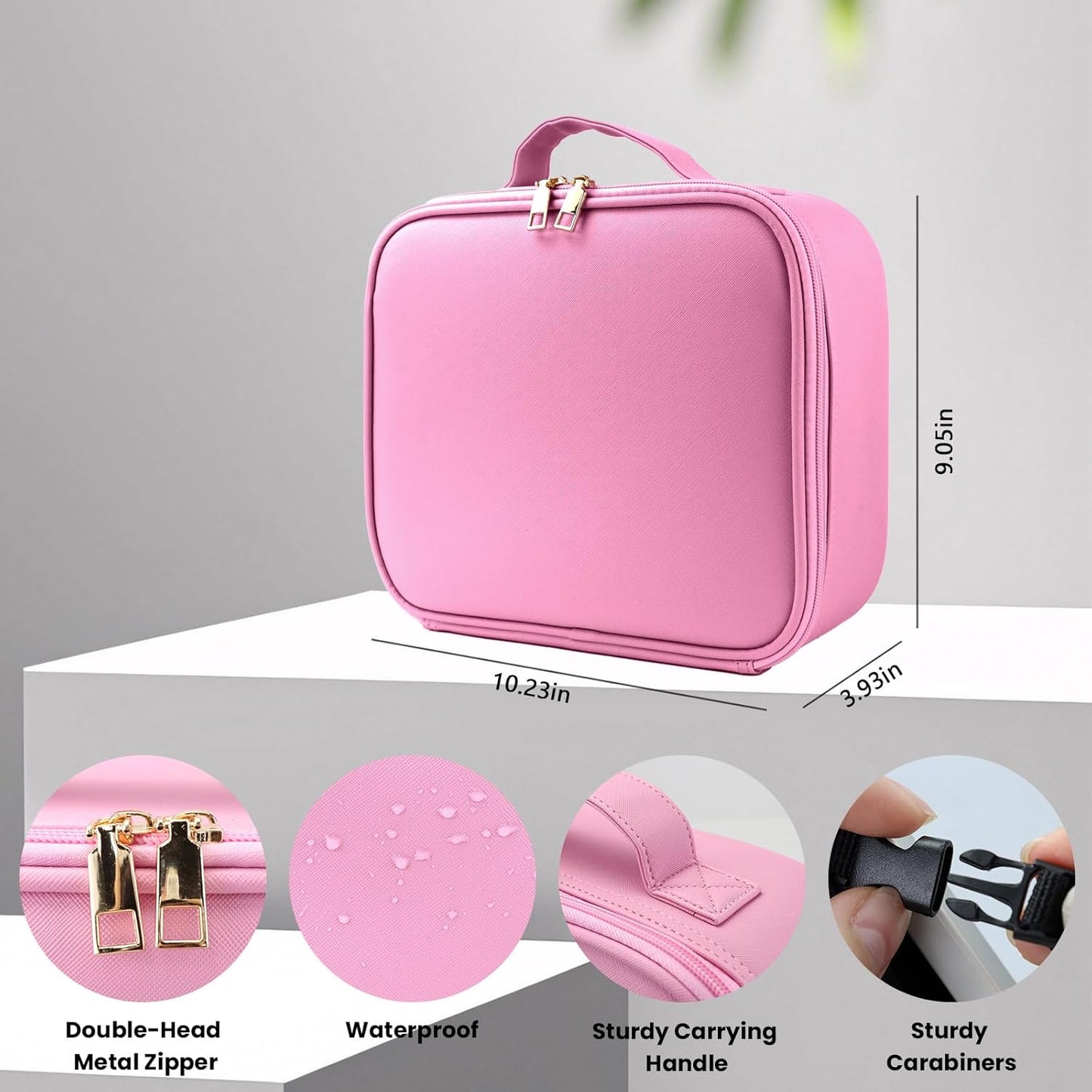 Travel Makeup Bag with LED Mirror and Light Travel Makeup Case Cosmetic Organizer Portable Cosmetic Brush Organizer Bag with Adjustable Dividers for Cosmetics Makeup Brushes Toiletry (Dark Pink)