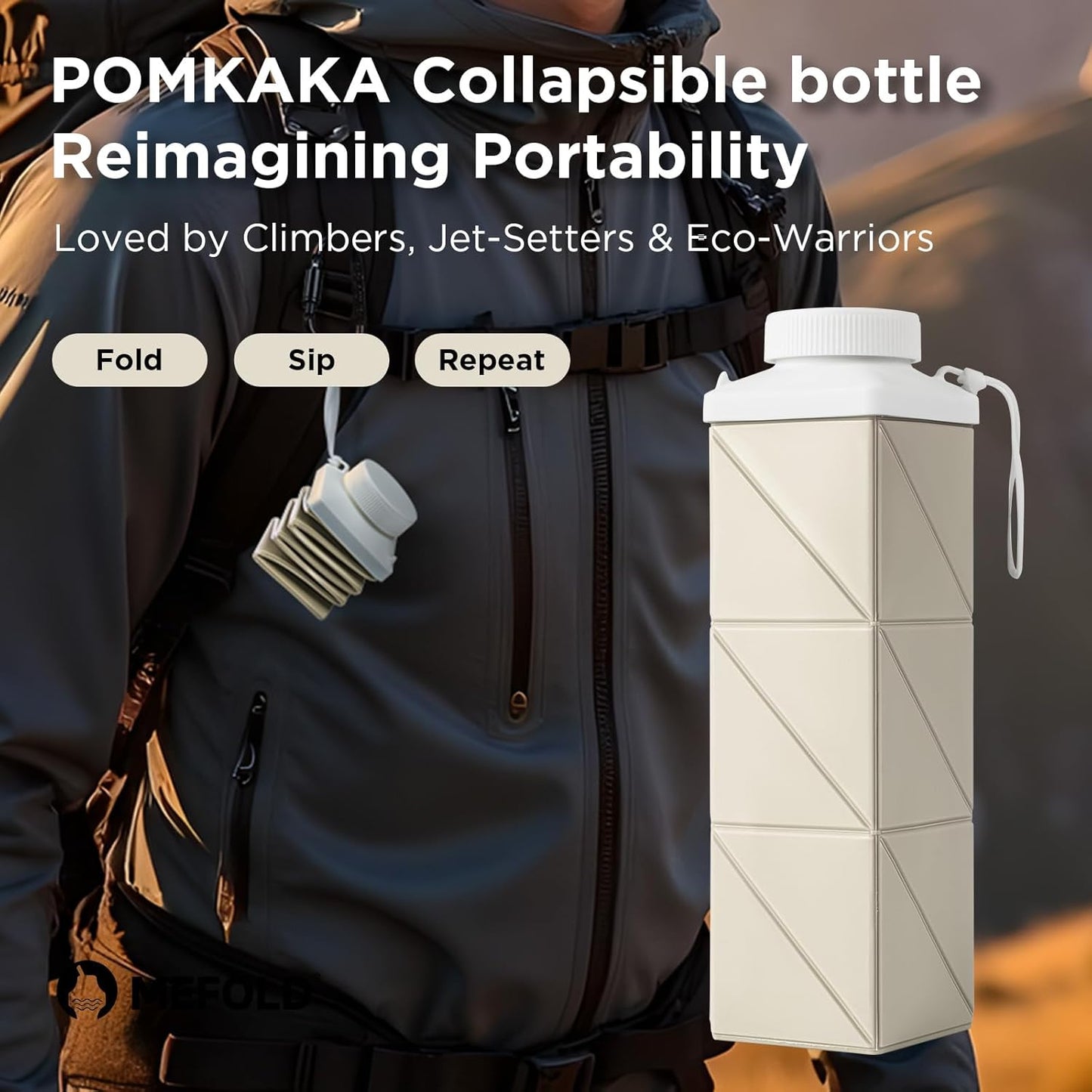 POMKAKA Collapsible Water Bottles 24.3oz(720ml), 2nd Generation Leakproof BPA-Free Travel Water Bottle,Lightweight Reusable Water bottle for Cycling Gym Camping Sports,Champagne White