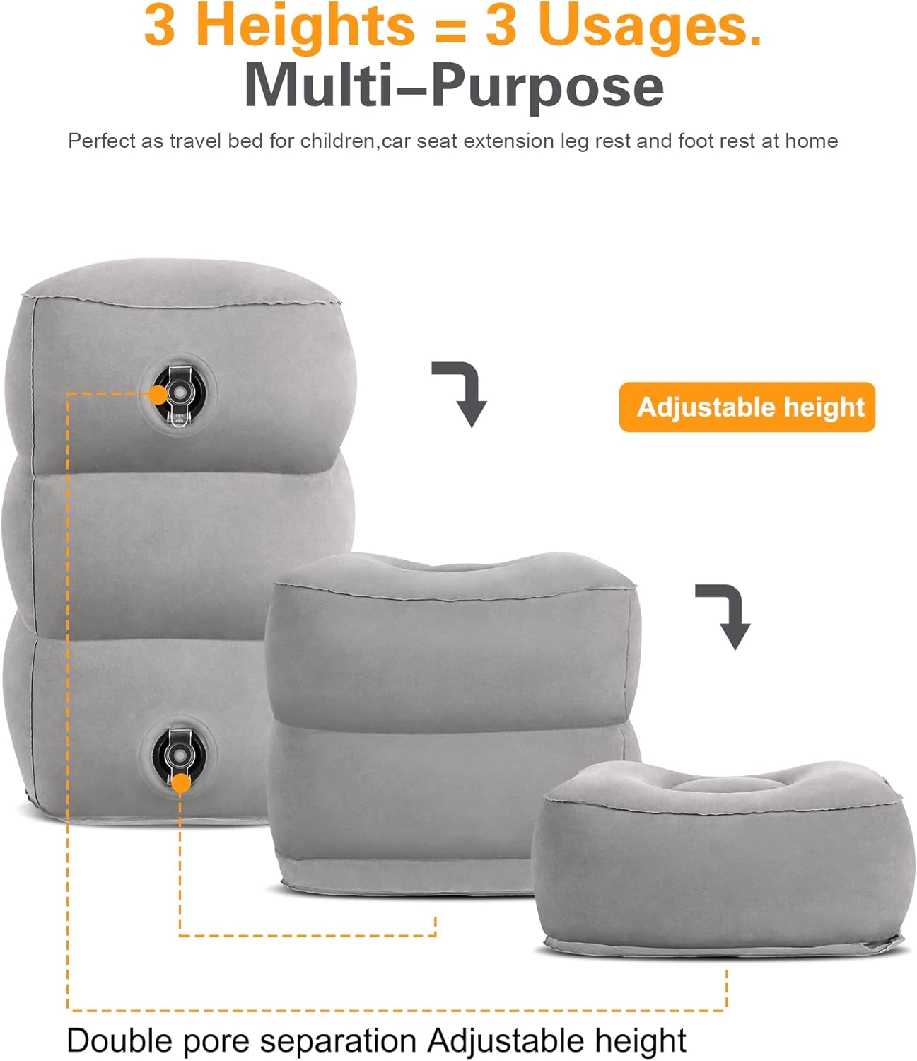 Sunany Inflatable Foot Rest Pillow for Travel, Kids/Adults Airplane Travel Pillow-Adjustable Height Cushions,for Kids to Sleep While Traveling,Suitable for Office, Home and Any Travell (1 Pack)