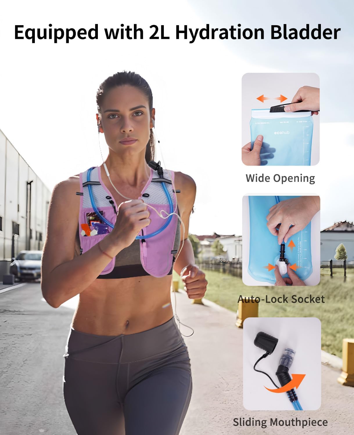 ECOHUB Running Hydration Vest Backpack,Lightweight Breathable Pack with 2L Water Bladder Bag Daypack for Hiking Trail Running Cycling Race Marathon for Women Men