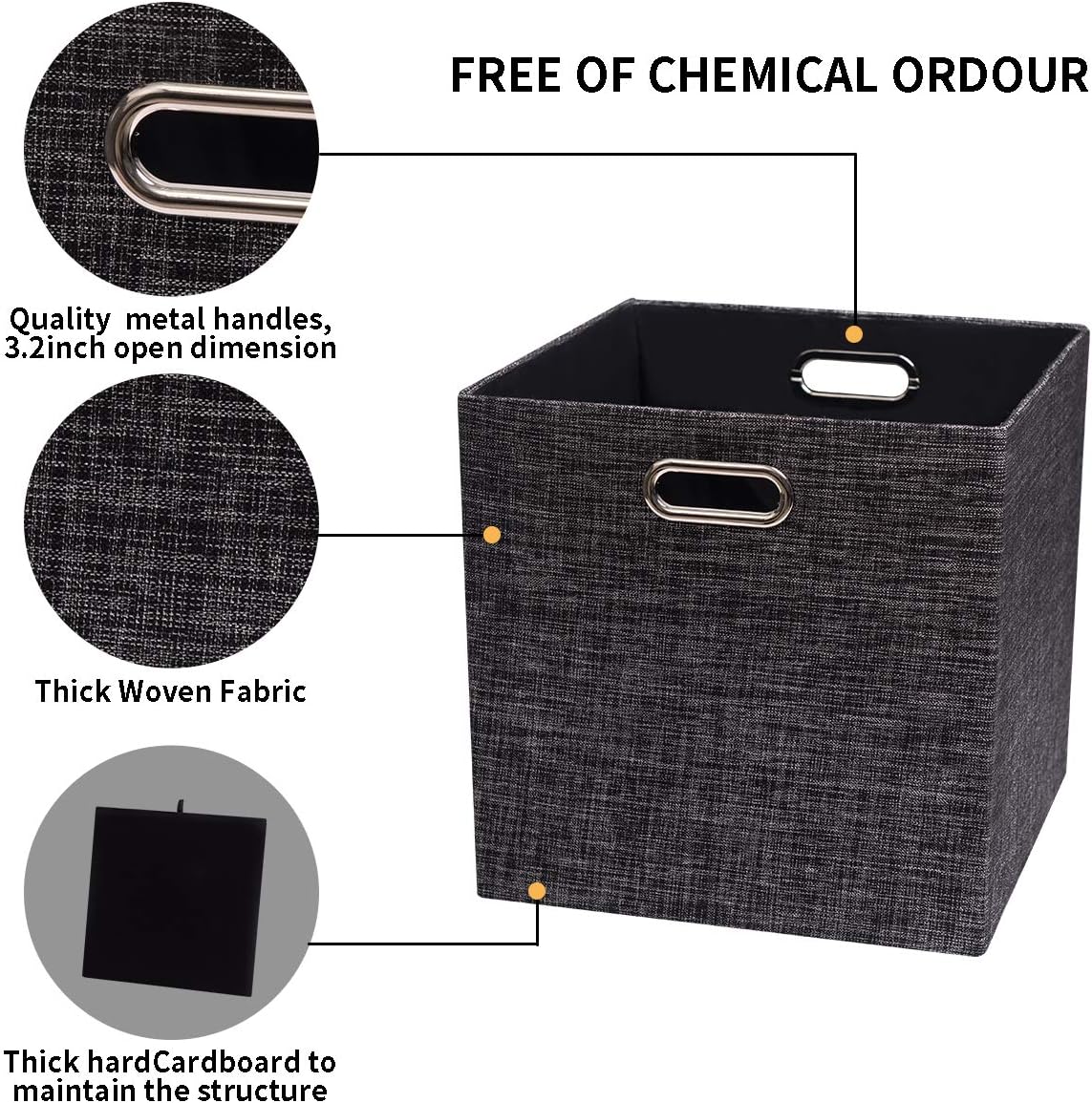 Posprica Collapsible Storage Cubes,11×11 Heavy Duty Fabric Stroage Basket Bins, 4pcs,Black