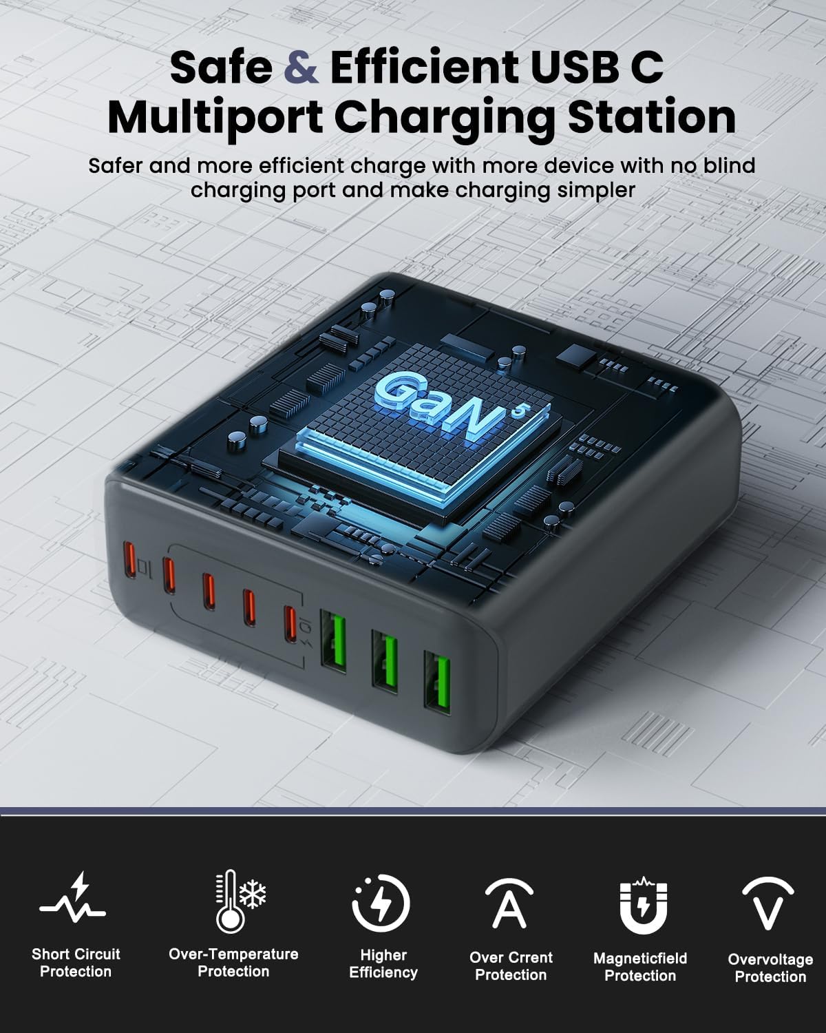 500W USB C Charger Block, 8-Port USB C Charging Station Fast Charging PD 120W PC Laptop Charger Adapter Compatible with MacBook Pro/Air/All iPad,DELL, iPhone 16/15/14/13/Pro Max/Galaxy
