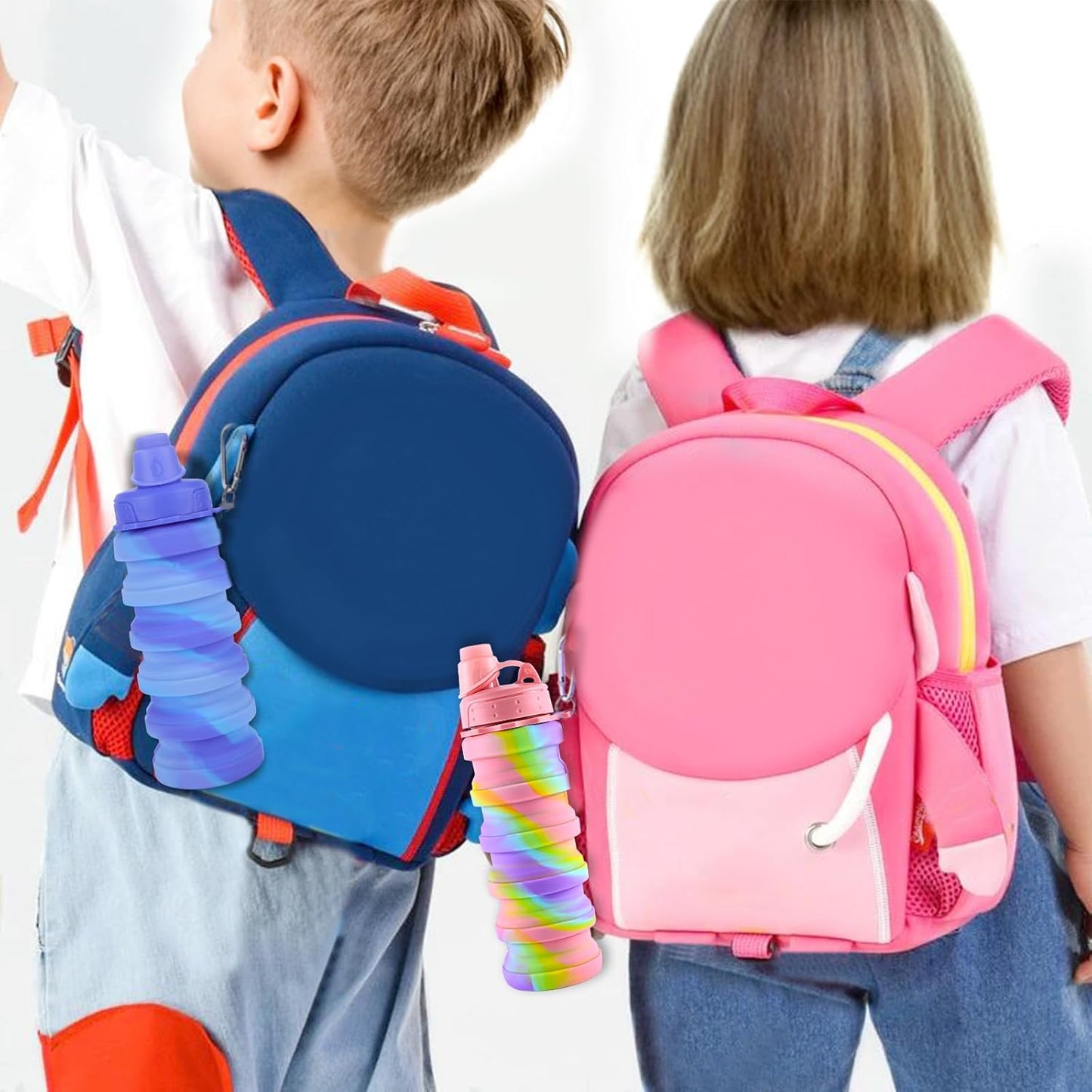 Collapsible Water Bottle for Adults, Boys, Students, Kids, Reusable Silicone Foldable Water Bottles for Travel Camping Hiking, Portable Sports Water Bottle, Purple & Blue