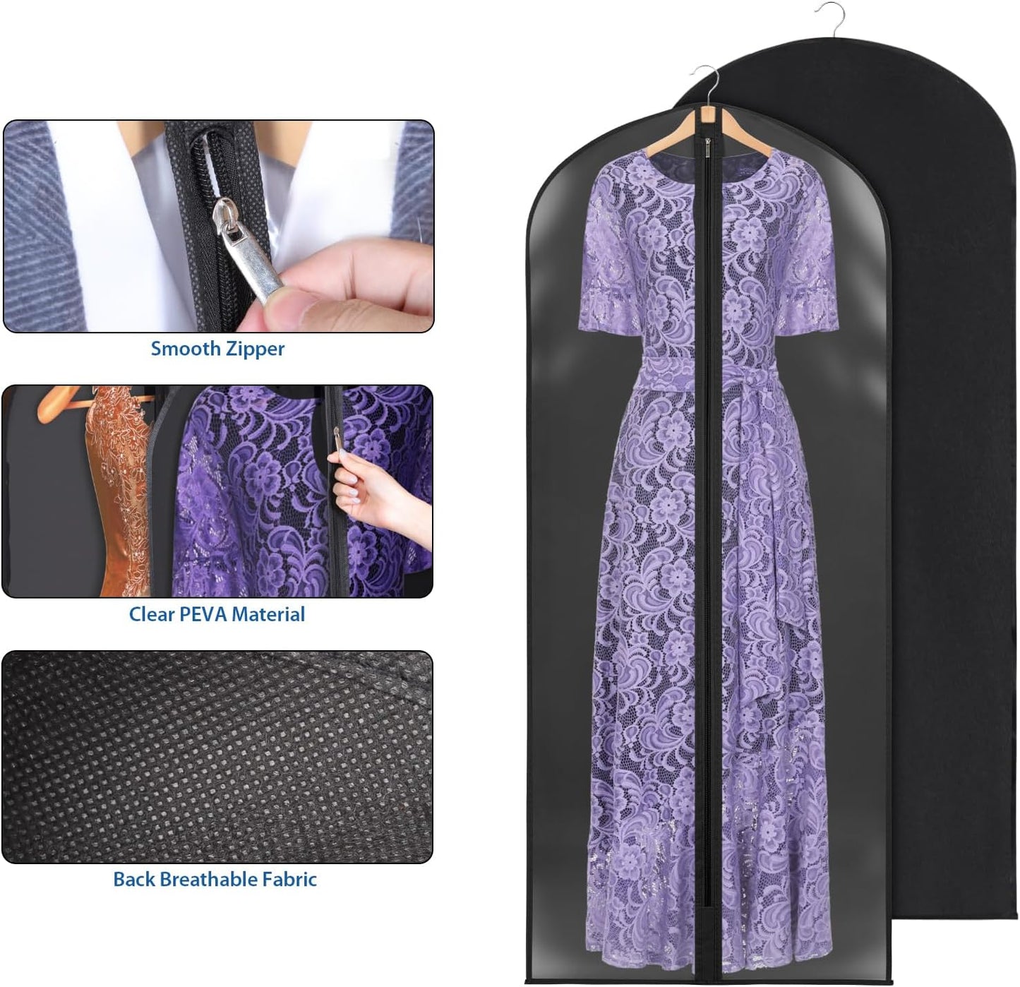 Zilink 65" Dress Bags for Gowns Long Clear Garment Bags for Gowns Garment Covers for Long Dresses, 6-Pack