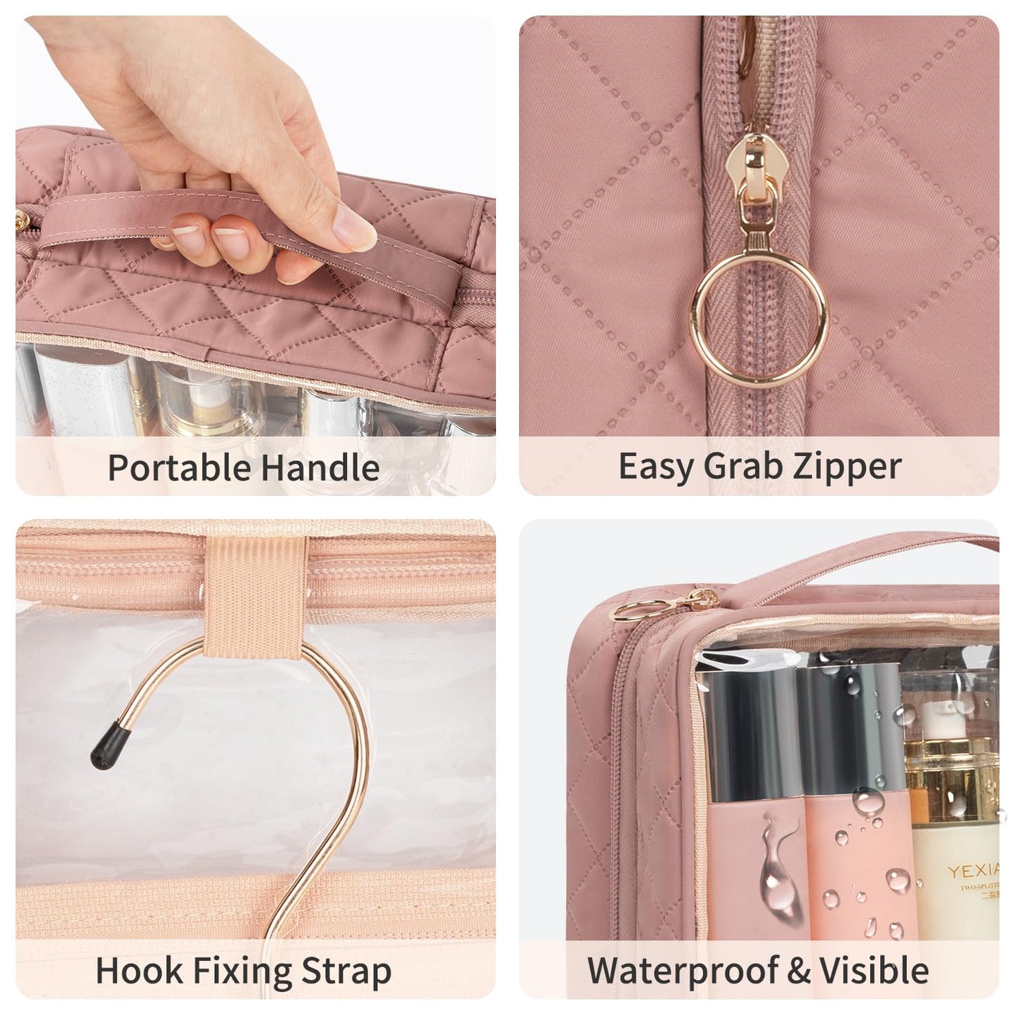 Clear Cosmetic Bags, Hanging Toiletry Bag for Travelling, Transparent Makeup Organizer Case, Water-resistant Portable Skncare Storage Pouch with Handle, Travel Must Haves