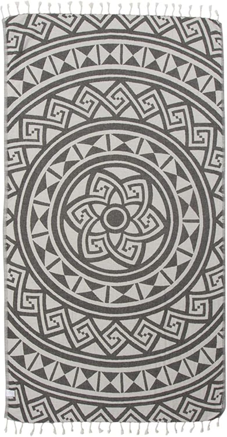 Sand Cloud Turkish Beach Towel - Sand Free - 100% Organic Turkish Cotton Yarn - Quick Dry Towel for Beach, Picnic Blanket or Throw - As Seen on Shark Tank - Mandala (Dark Grey)