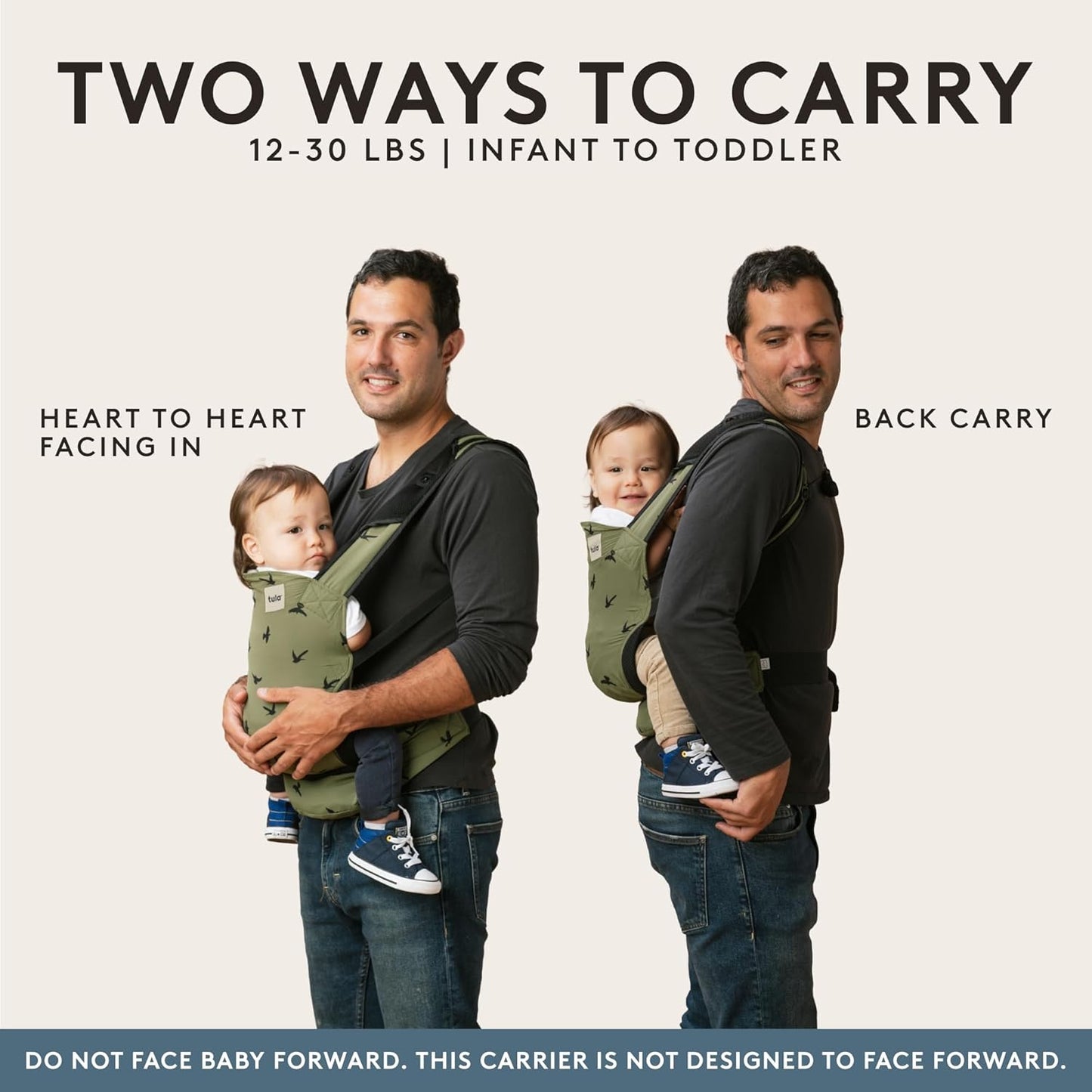 Baby Tula Lite Compact Baby Carrier, Ultra Compact and Lightweight, Convenient Carry Pouch, Ergonomic and Multiple Positions for 12 – 30 pounds - Black