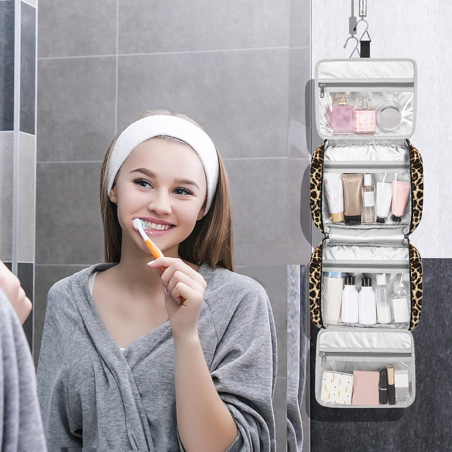 Hanging Travel Toiletry Bag,Large Capacity Cosmetic Travel Toiletry Organizer for Women with 4 Compartments & 1 Sturdy Hook,Perfect for Travel/Daily Use/Christmas