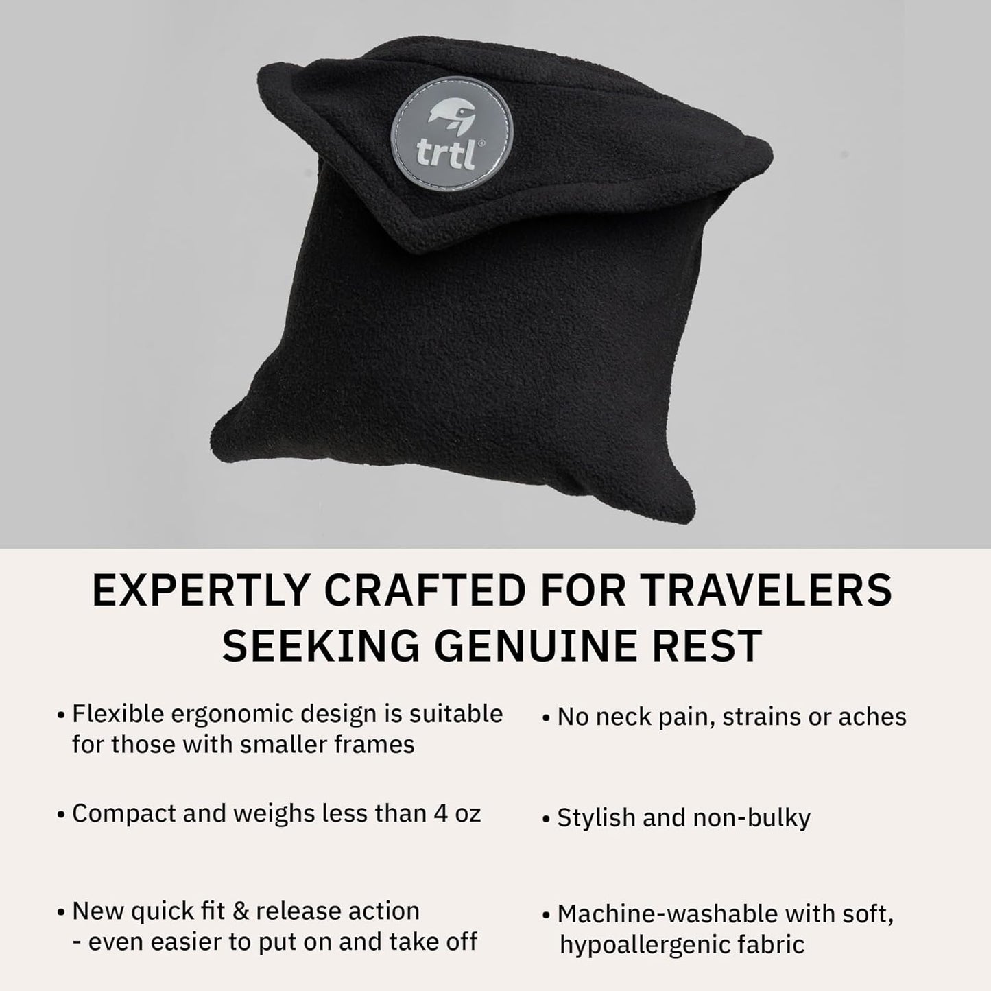trtl Pillow Petite - Small Travel Pillow with Built-in Head and Neck Support - Comfortable Plane Neck Pillow for Traveling - Compact and Machine-Washable