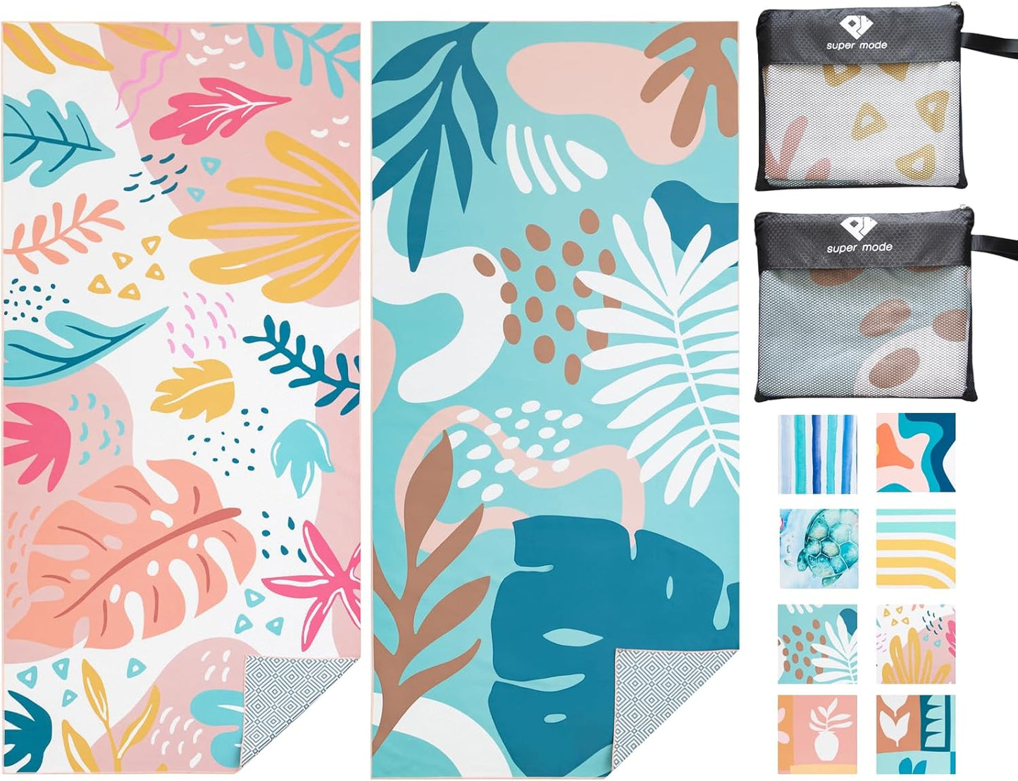 PY SUPER MODE 2 Pack Beach Towel - 75 x 35 inches Quick Dry Microfiber Beach Towels Oversized, Lightweight Soft and Absorbent Suitable for Swimming Pool Camping for Adults