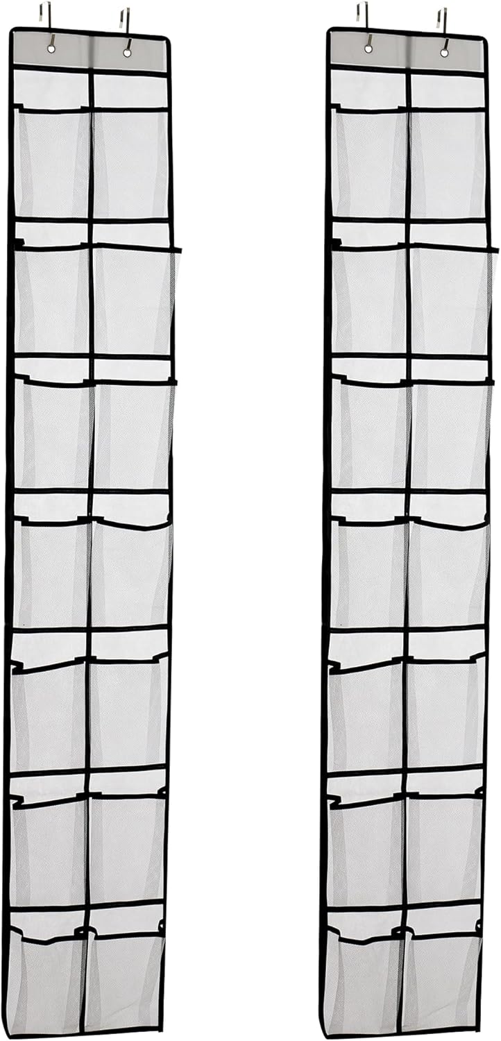 Over The Door Shoe Organizer, 14 Large Mesh Pockets Hanging Shoe Rack for Closet Organizers and Storage, White, 2-pack (white)