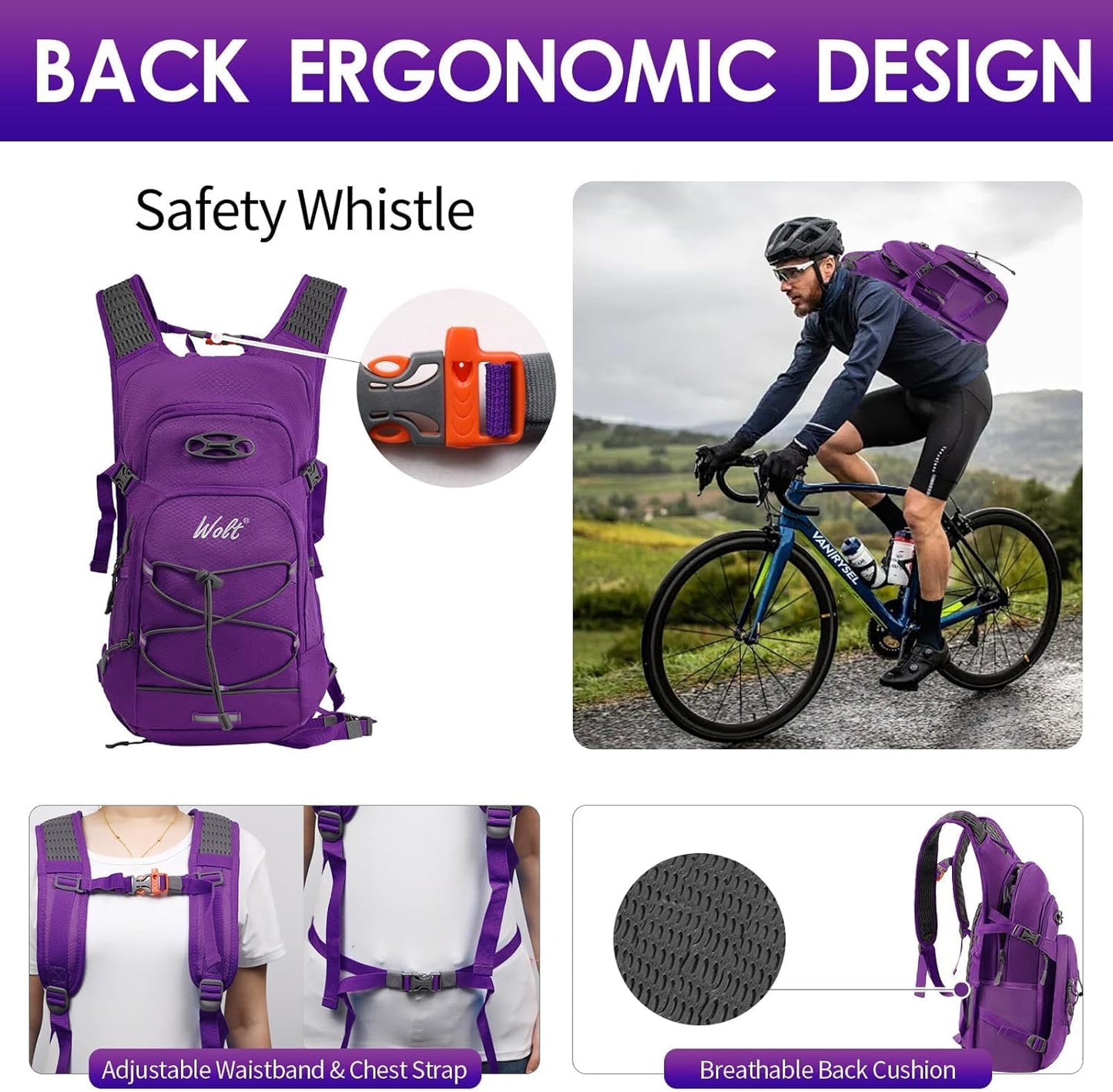 WOLT Hydration Backpack 18L Hiking Water Backpack with 2L Water Bladder for Men Women, Hydration Pack for Running Cycling Biking and Climbing