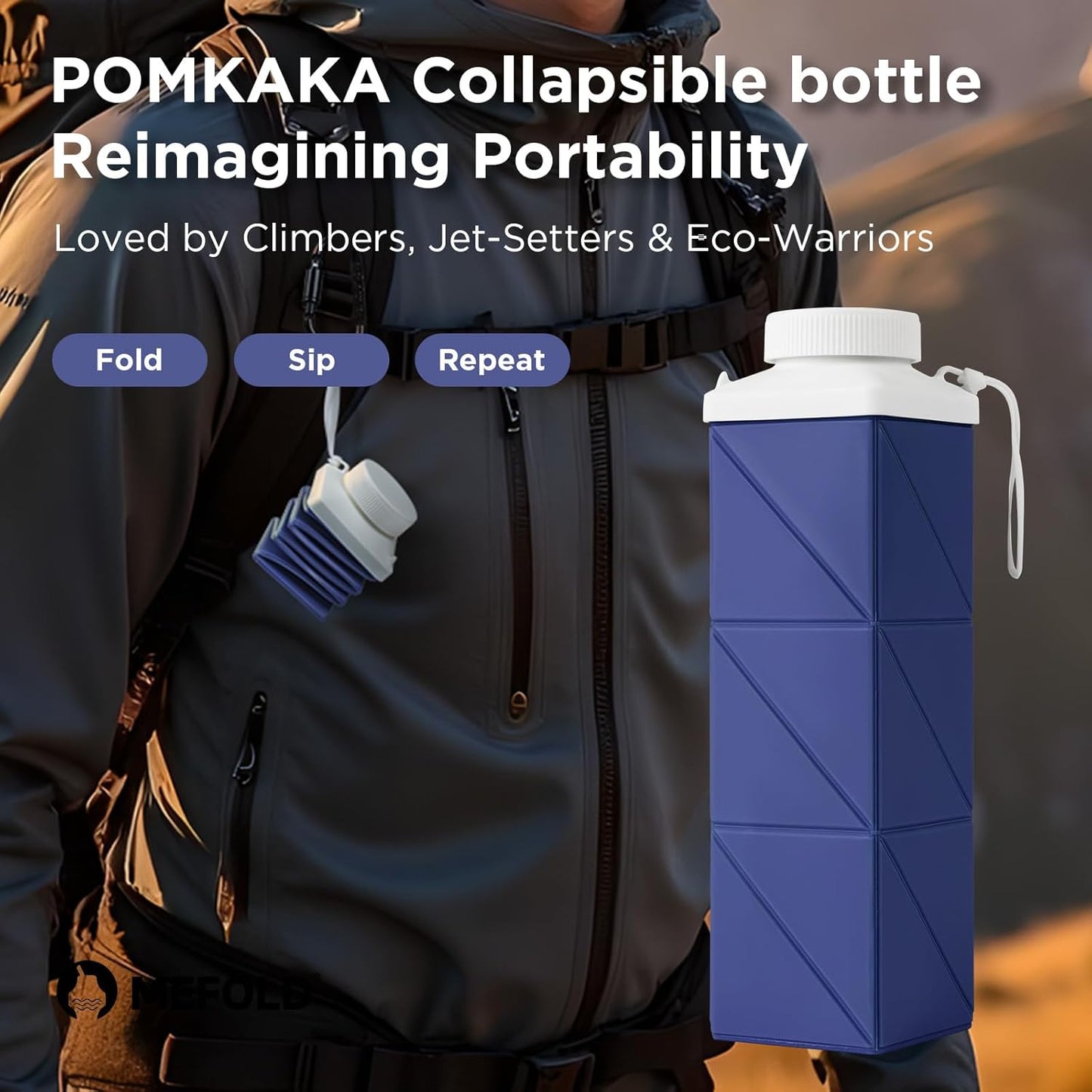POMKAKA Collapsible Water Bottles 24.3oz(720ml), 2nd Generation Leakproof BPA-Free Travel Water Bottle,Lightweight Reusable Water bottle for Cycling Gym Camping Sports, Deep Ocean Blue