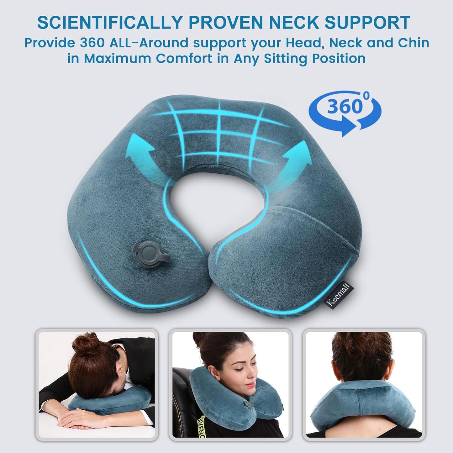 Inflatable Travel Neck Pillow for Airplane Train Car Washable Pillowcase U Shaped Office Napping Pillow
