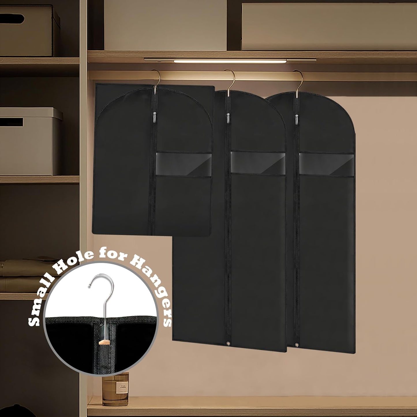 Garment Bags for Hanging Clothes, 45'' Suit Bag Cover for Storage and Travel, Dress Bags for Gowns Long, 2 Pack (Black)