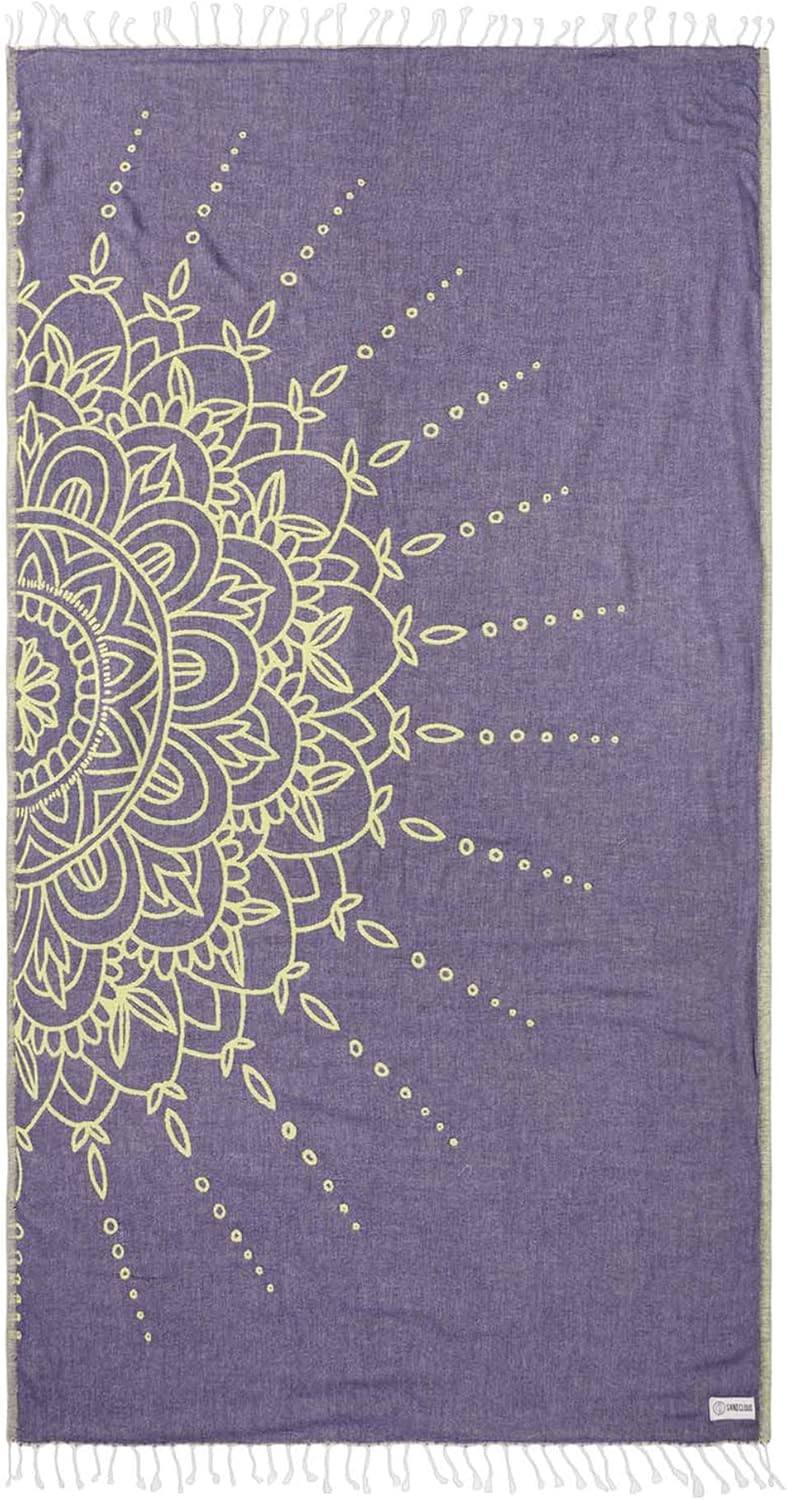 Sand Cloud Turkish Beach Towel - Sand Free - 100% Organic Turkish Cotton Yarn - Quick Dry Towel for Beach, Picnic Blanket or Throw - As Seen on Shark Tank - Flower Mandala Grape