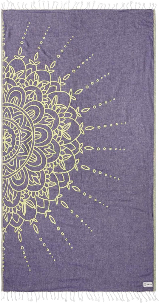 Sand Cloud Turkish Beach Towel - Sand Free - 100% Organic Turkish Cotton Yarn - Quick Dry Towel for Beach, Picnic Blanket or Throw - As Seen on Shark Tank - Flower Mandala Grape