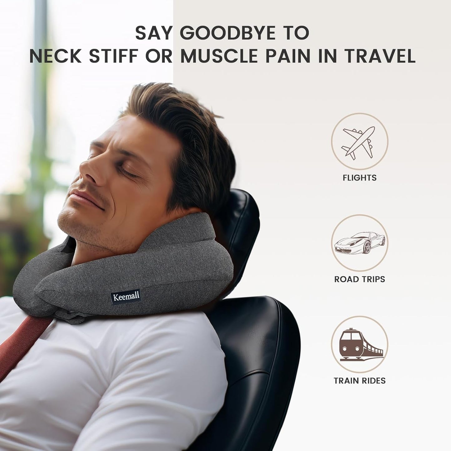 Inflatable Neck Pillow, Premium Travel Neck Pillow for Airplane Headrest Sleep - 3rd Generation, Double Comfort Plane Pillow for Long Flight