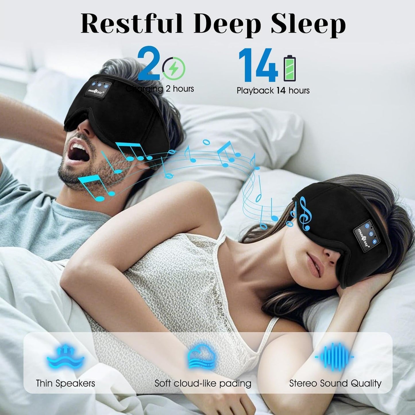 MUSICOZY Sleep Headphones, Bluetooth 5.4 Sleep Mask Headband Headphones Sleeping Eye Mask, Wireless Music Earbuds Earphones with HD Stereo Speakers for Side Sleepers, Cool Gadgets Unique Gift