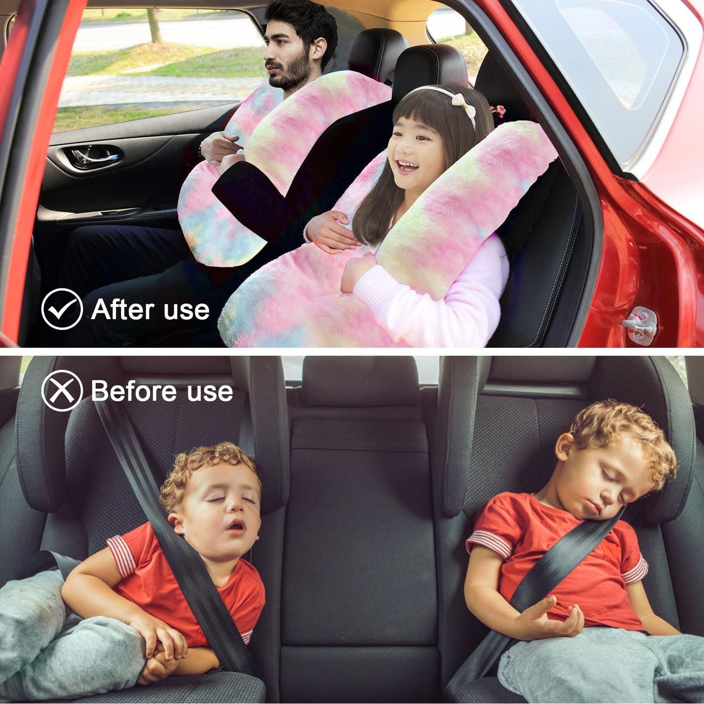 Travel Pillow, Travel Pillow for Kids, Sleeper Hold Pillow Travel, Removable U-Shaped Pillow for Adults and Children to Support Head and Body in The Back Seat of Long Car Trips (DCPink)