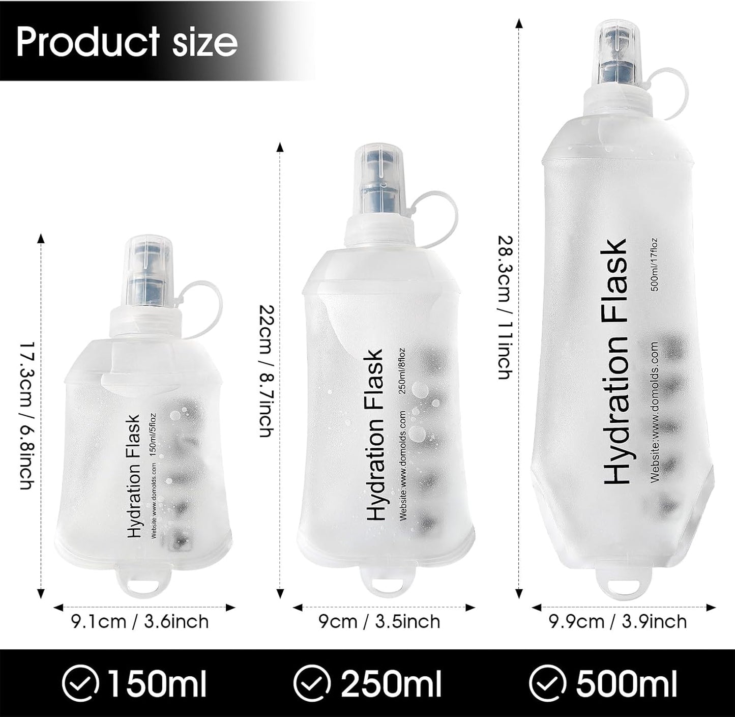 GYGYL Soft Flask, TPU Collapsible Soft Water Bottle for Hydration Pack, Running Vest, Leak-Proof Folding Water Bottle for Hiking Cycling Climbing Jogging-150ml White, 2pcs