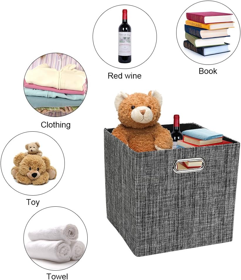 Posprica Collapsible Storage Cubes,11×11 Heavy Duty Fabric Stroage Basket Bins, 4pcs,Black