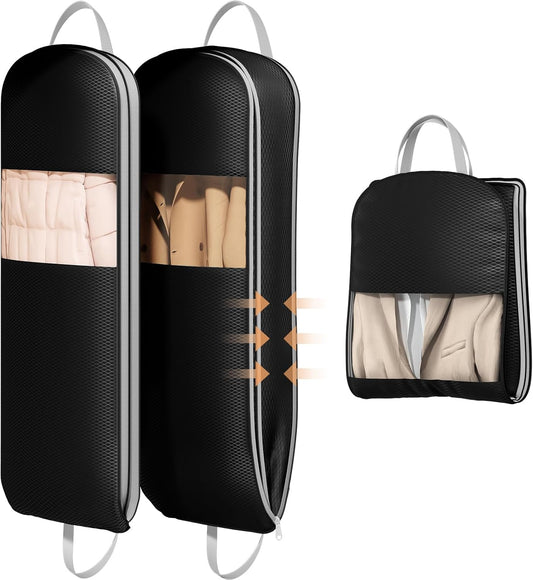 DIMJ 2 Pack 43" Space Saving Garment Bags for Hanging Clothes With Compression Zipper Carry Handles and Window, Washable Suit Bag for Dress, Clothes, Coats, Down Jacket, Closet, Moving, Travel