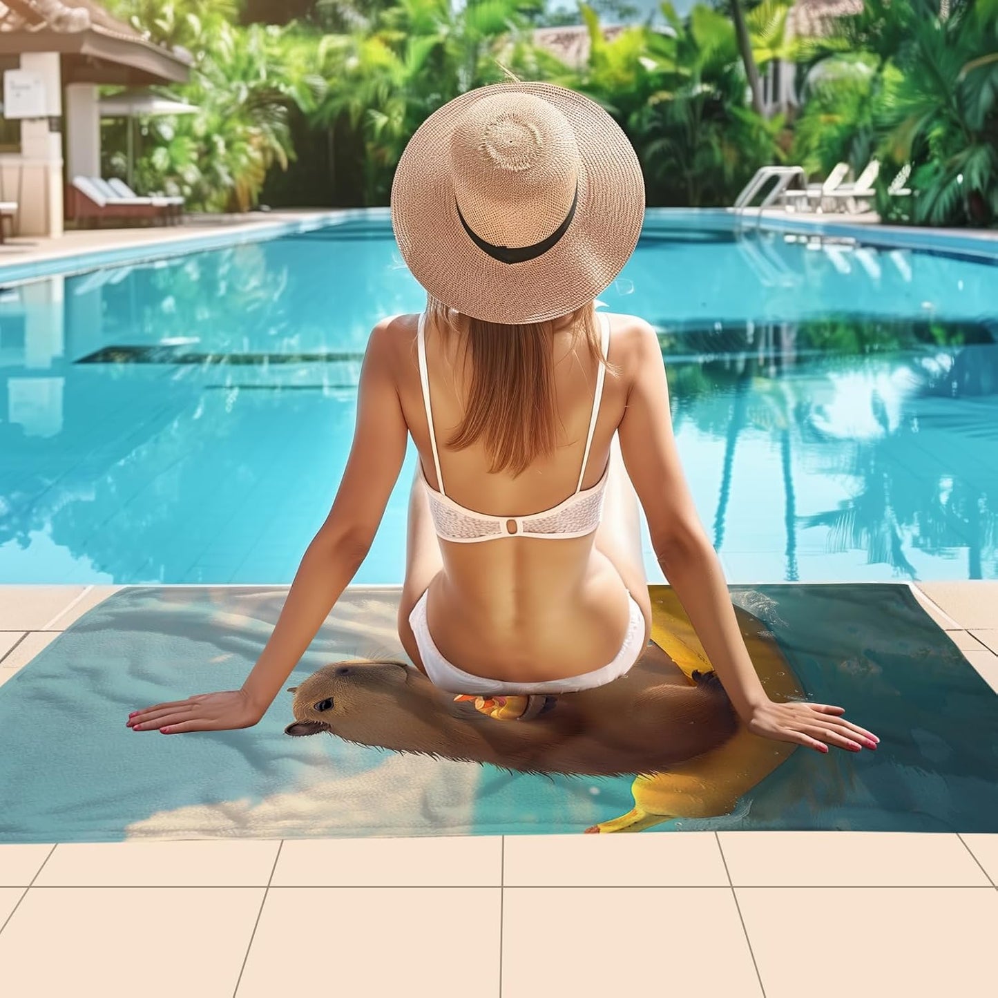 WZOMT Cute Capybara Beach Towel, Capybaras Gifts for Capybaras Lovers, Funny Capybara Eating Pizza On A Banana Boat Print Bath Towels, Soft Quick Dry Swim/Surf/Pool Towel Oversized 32x52 Inch